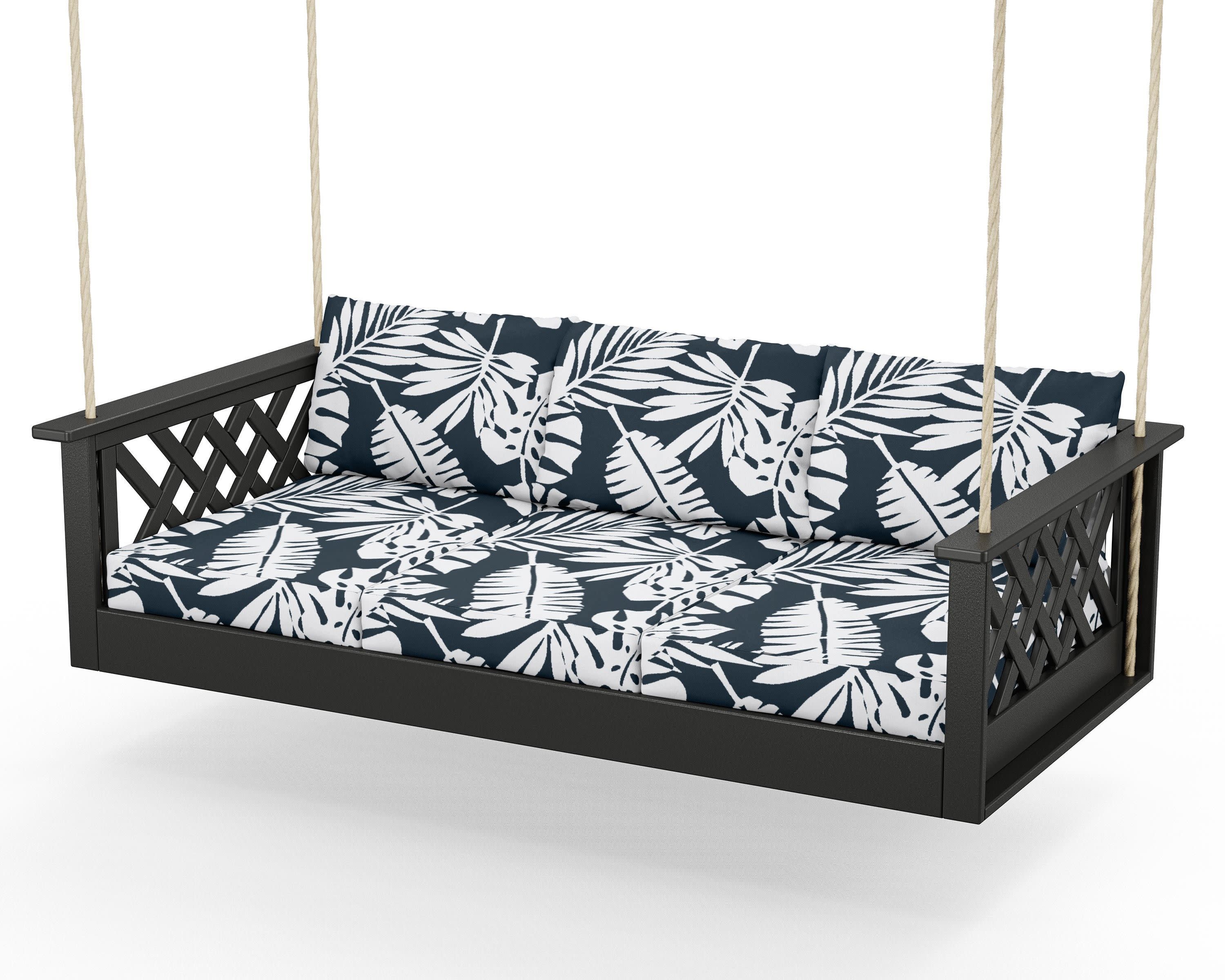 Wovendale Daybed Swing in Black / Leaf Marine Indigo