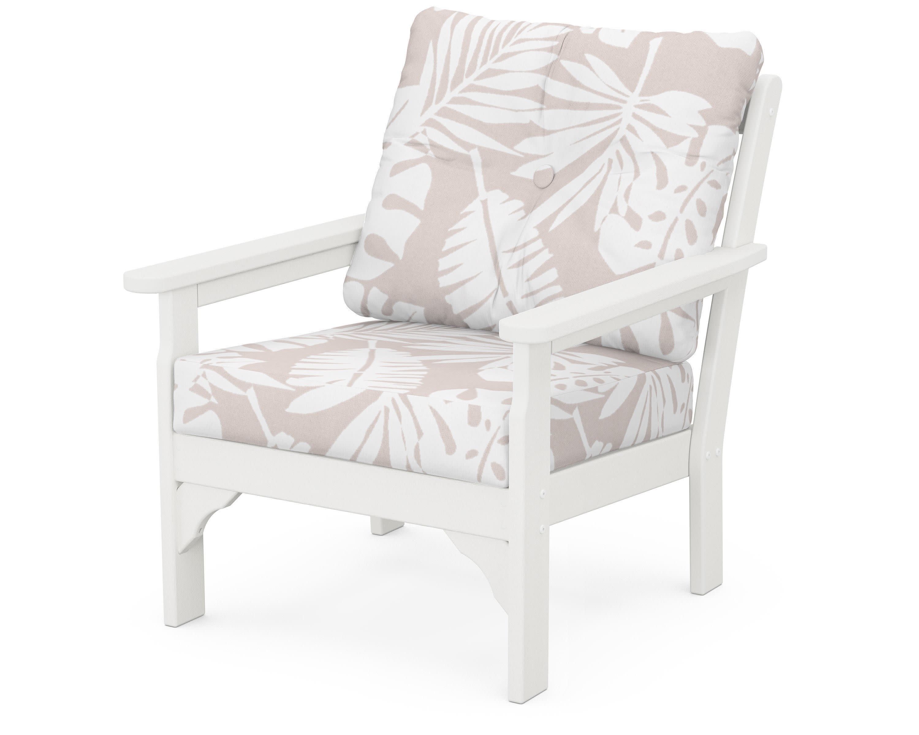 Vineyard Deep Seating Chair in Vintage White / Leaf Dune Burlap