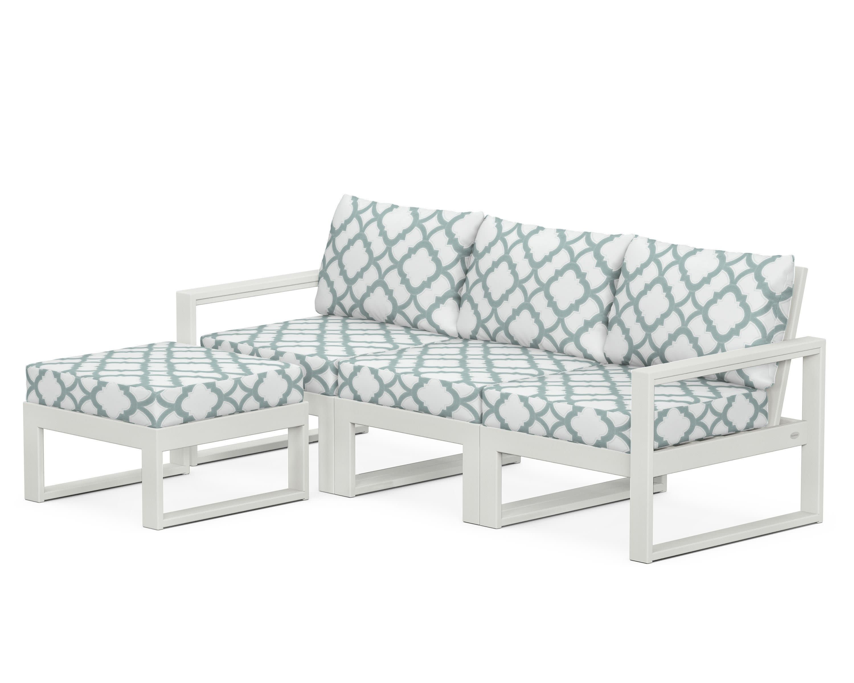 EDGE 4-Piece Modular Deep Seating Set with Ottoman in Vintage White / Trellis Glacier Spa