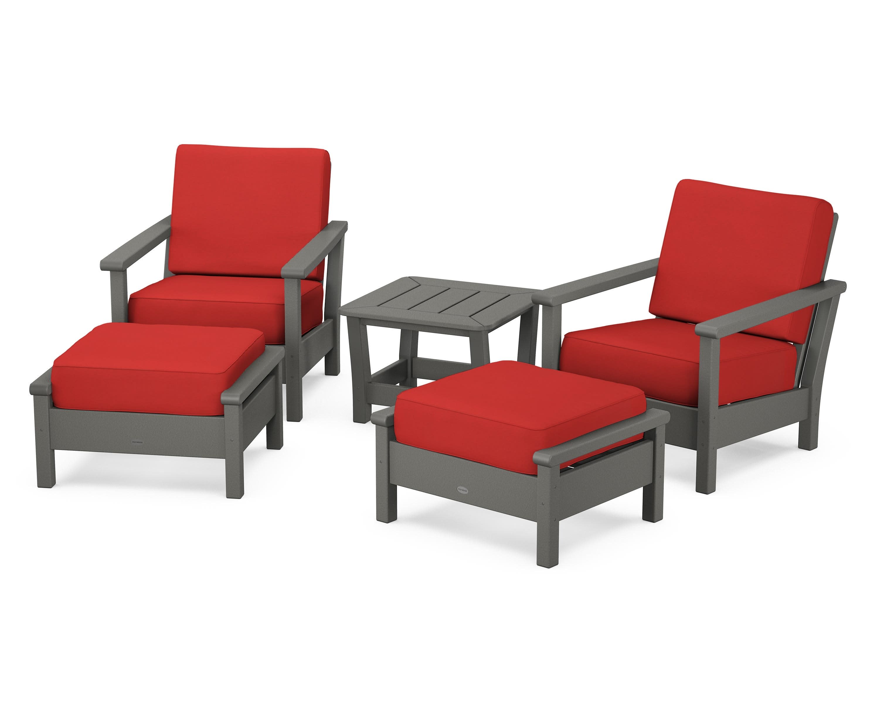 Harbour 5-Piece Deep Seating Chair Set in Slate Grey / Crimson Linen
