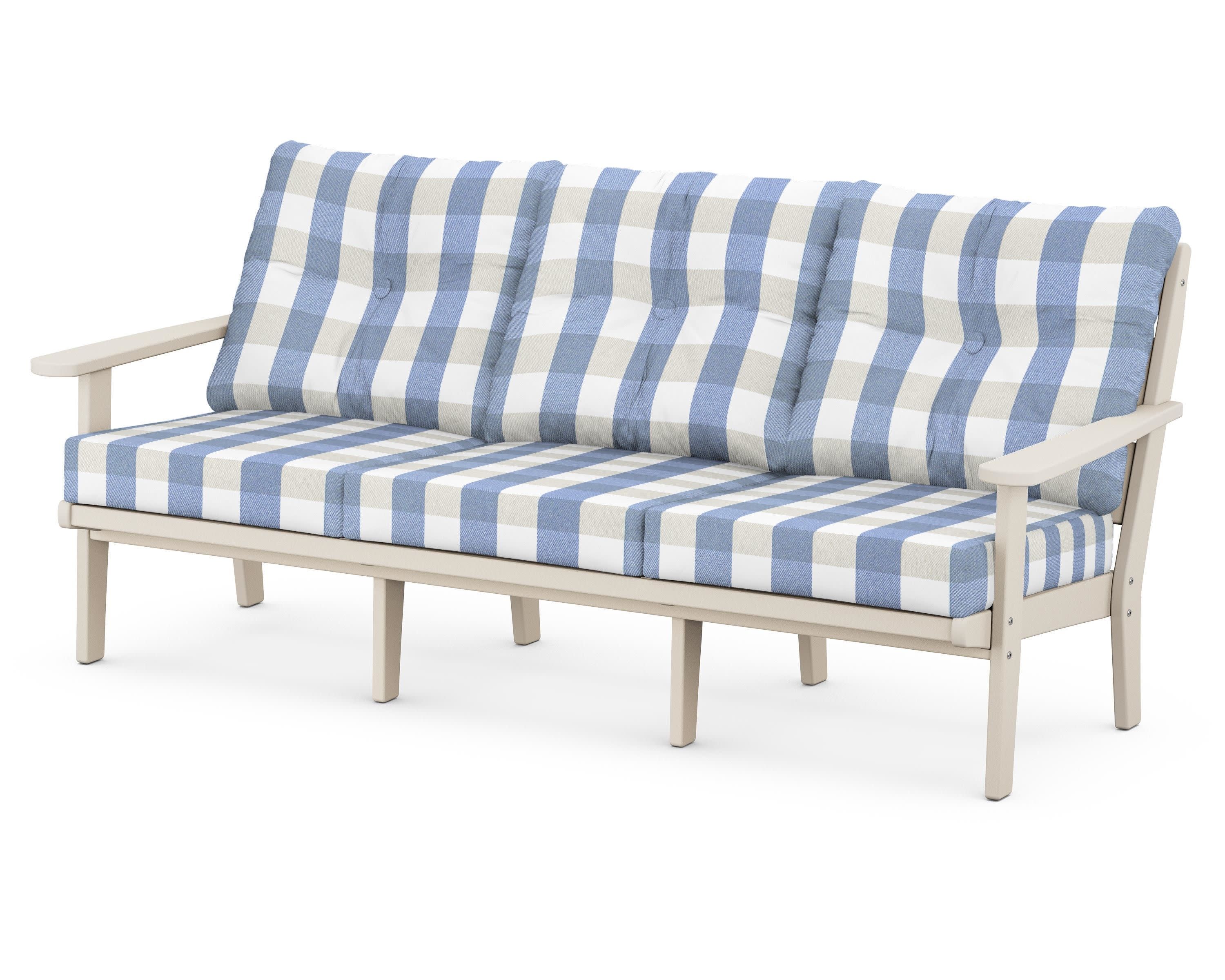 Lakeside Deep Seating Sofa in Sand / Buffalo Plaid Sky Blue