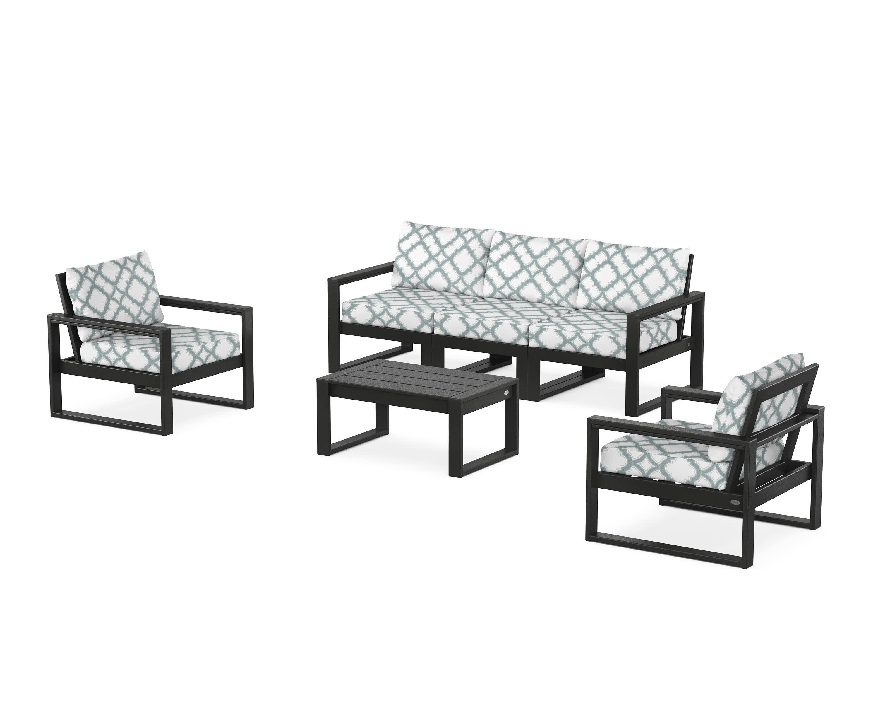 EDGE Sectional 4-Piece Deep Seating Set with Sofa in Black / Trellis Glacier Spa