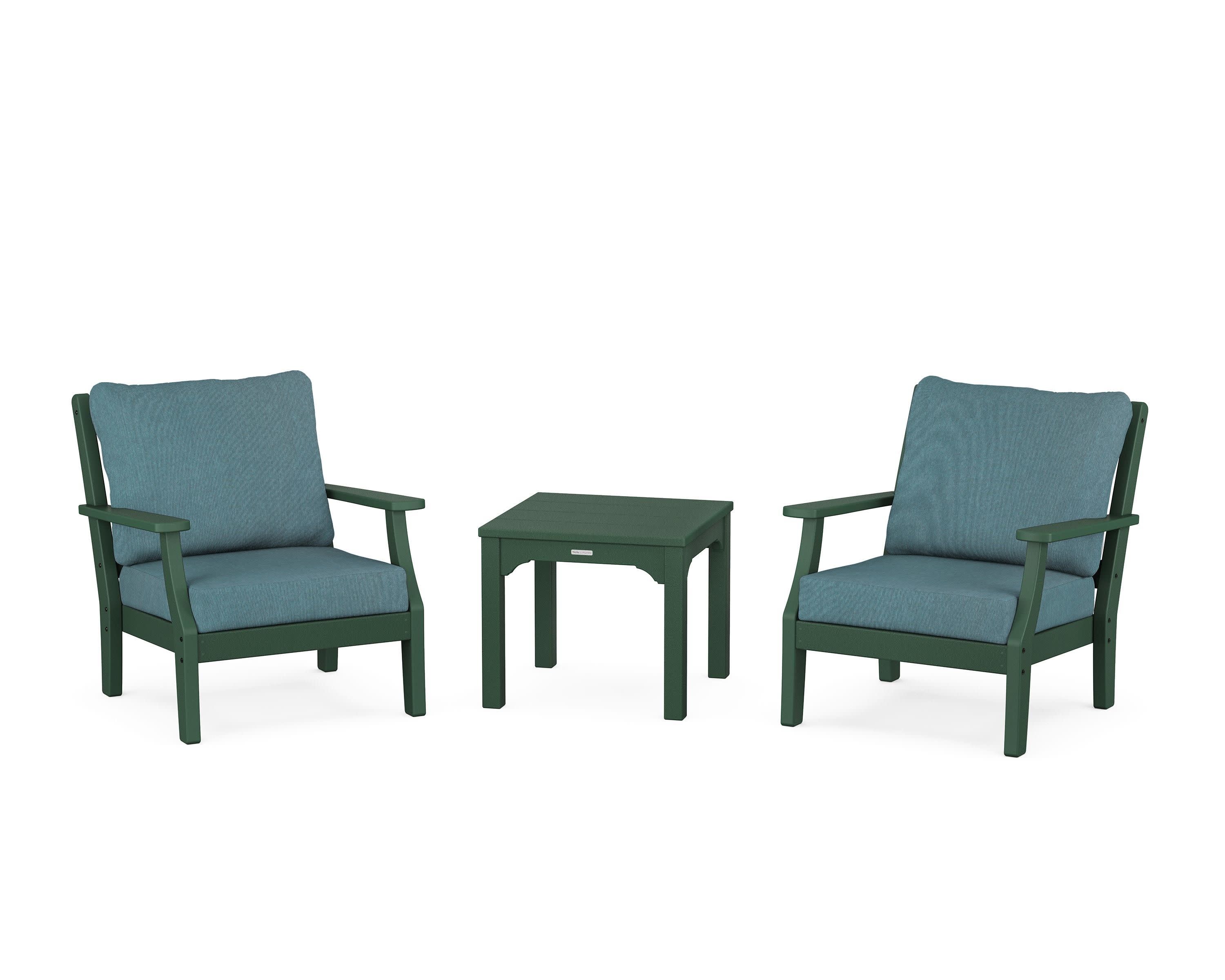 Chinoiserie 3-Piece Deep Seating Set in Green / Ocean Teal