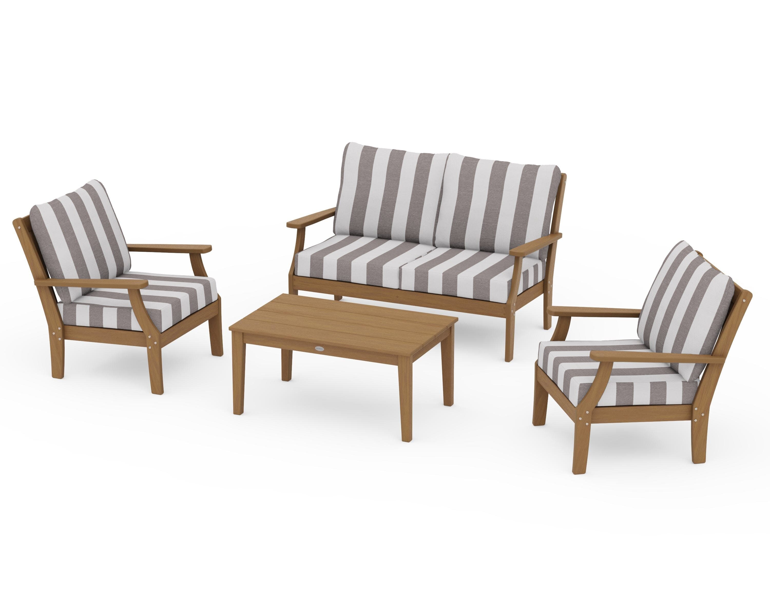 Braxton 4-Piece Deep Seating Chair Set in Natural / Cabana Stripe Grey Mist