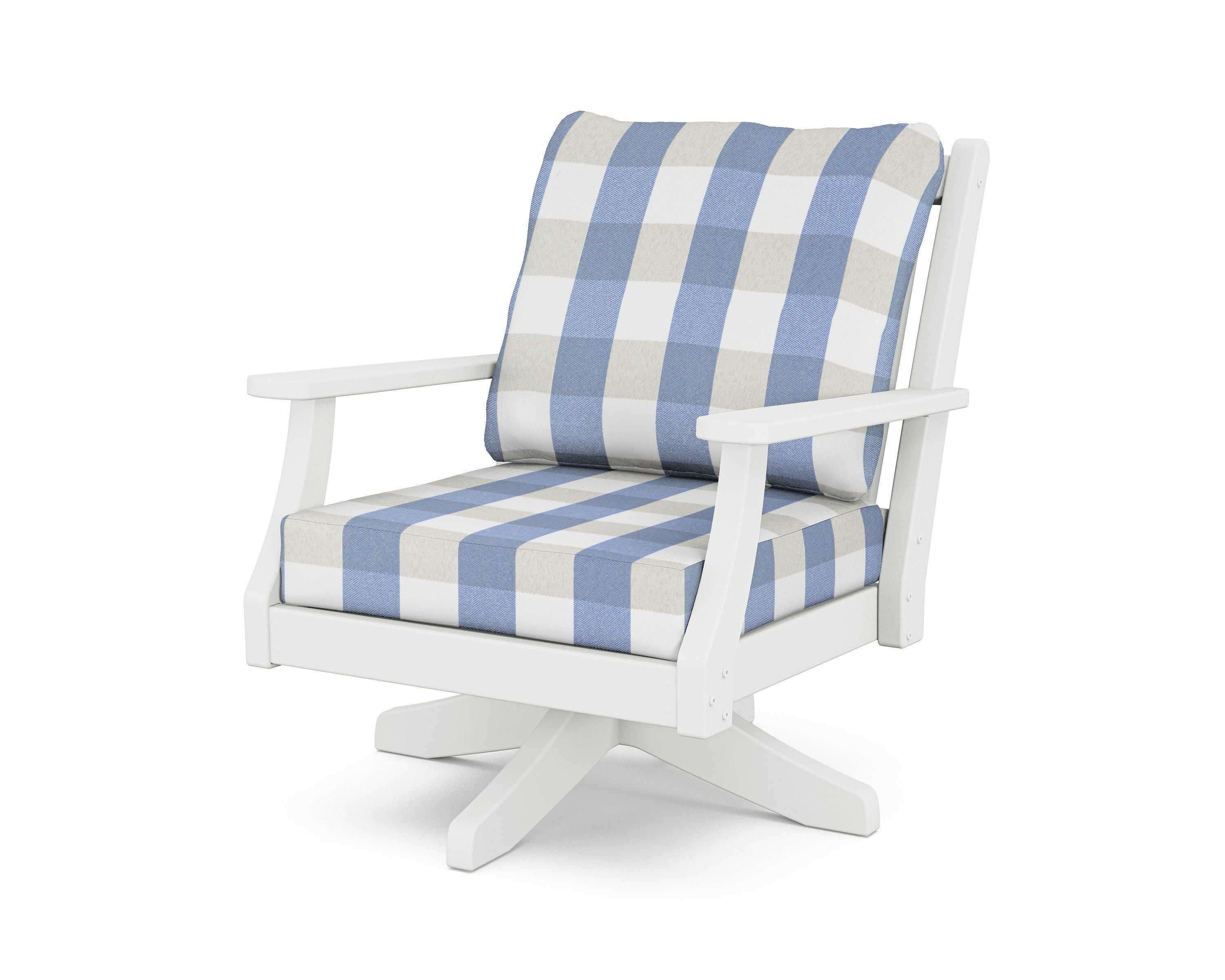 Wovendale Deep Seating Swivel Chair in White / Buffalo Plaid Sky Blue