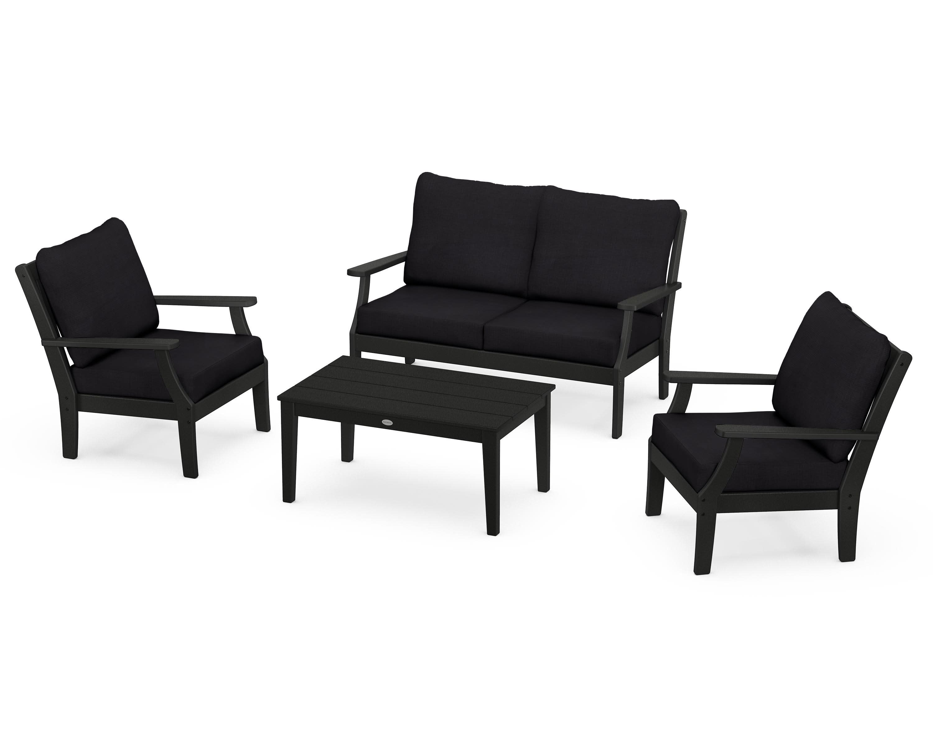 Braxton 4-Piece Deep Seating Chair Set in Black / Midnight Linen