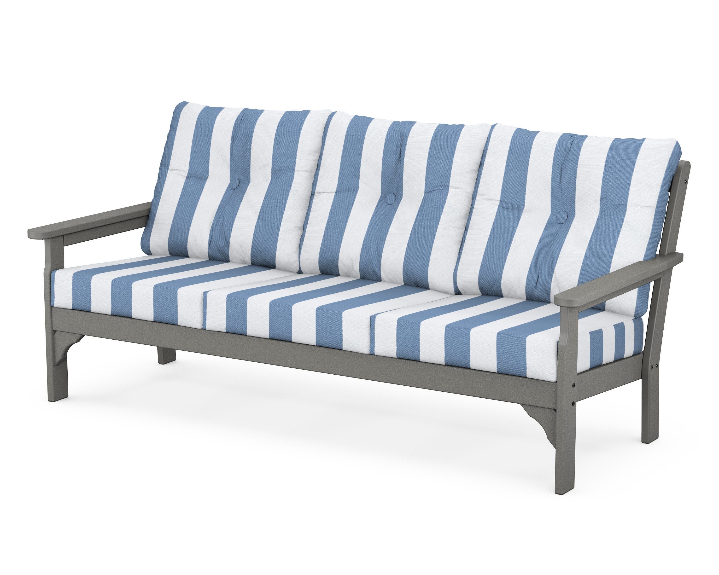Vineyard Deep Seating Sofa in Slate Grey / Cabana Stripe Sky Blue