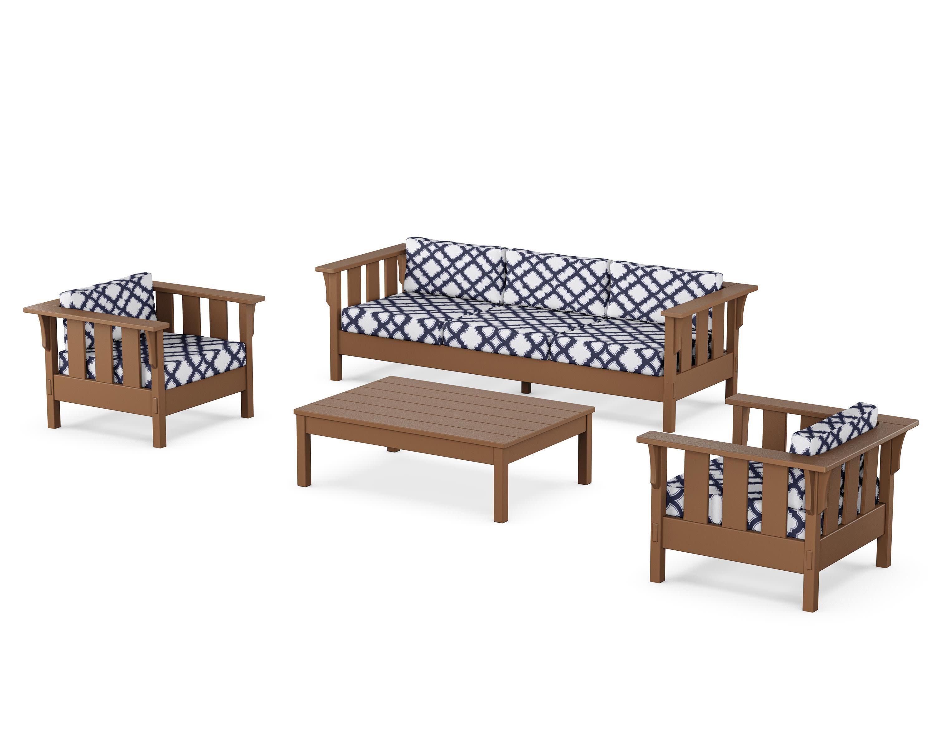 Acadia 4-Piece Deep Seating Set with Sofa in Teak / Trellis Navy