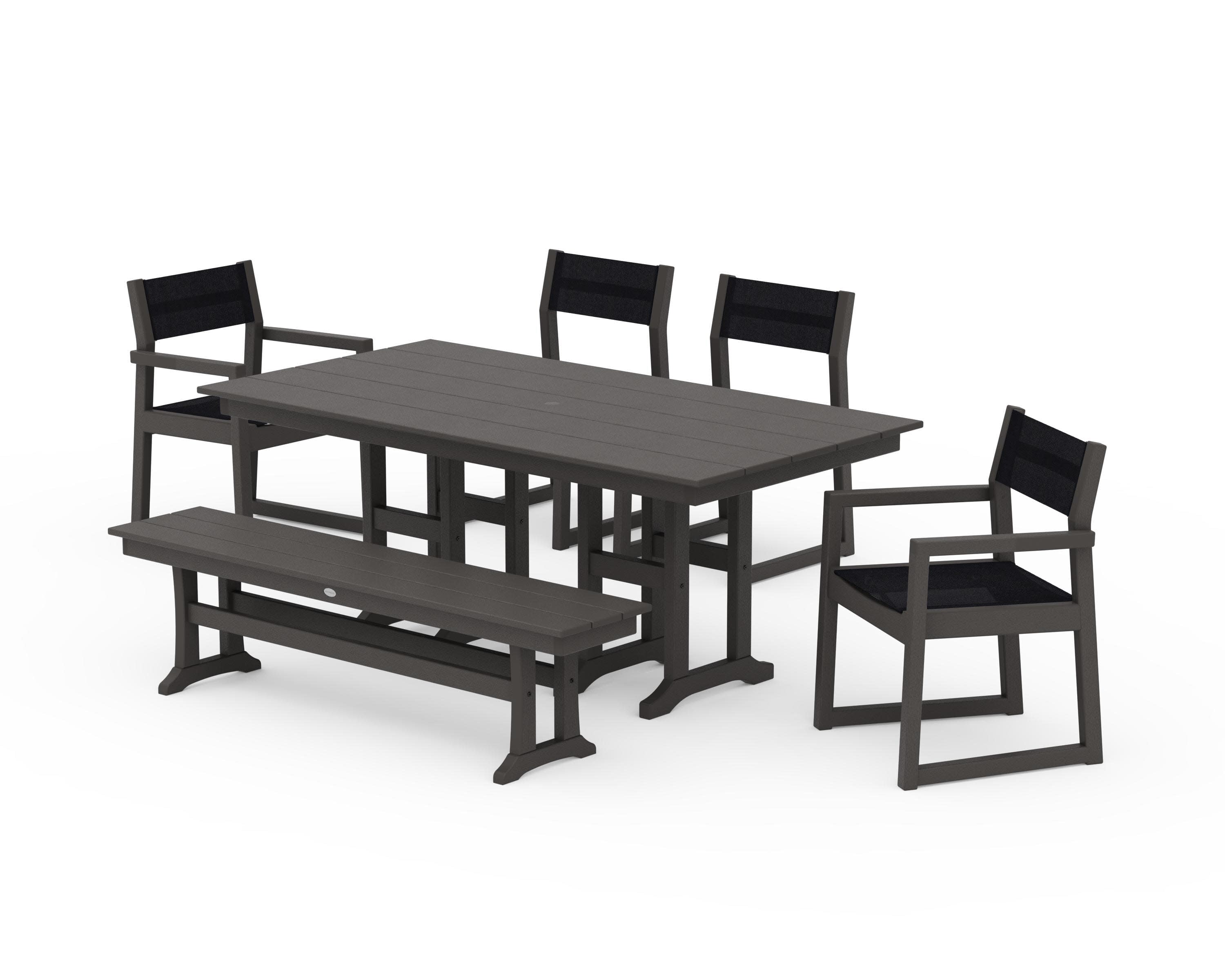 EDGE Sling 6-Piece Farmhouse Dining Set in Vintage Coffee / Black Sling