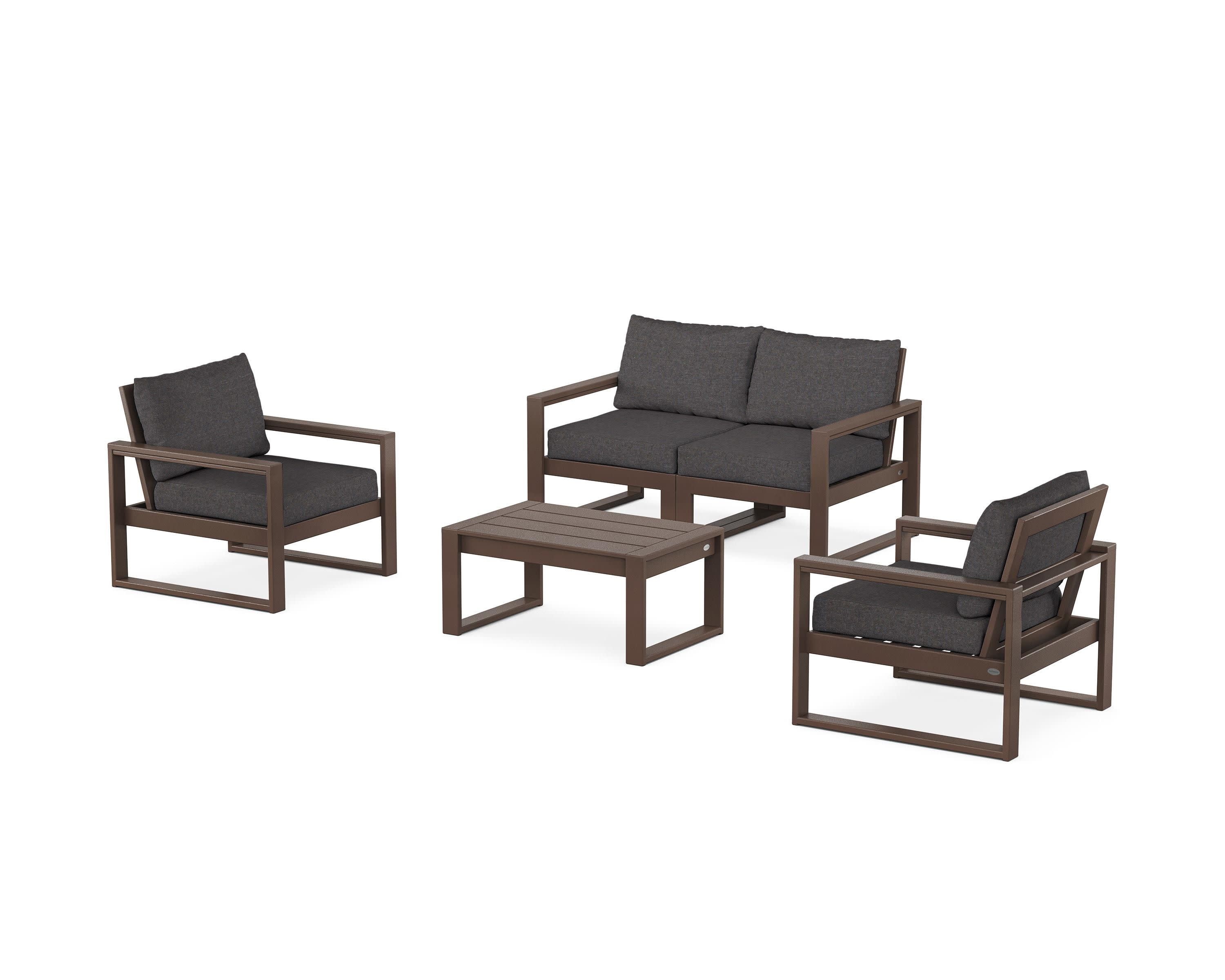 EDGE Sectional 4-Piece Deep Seating Set with Loveseat in Mahogany / Ash Charcoal