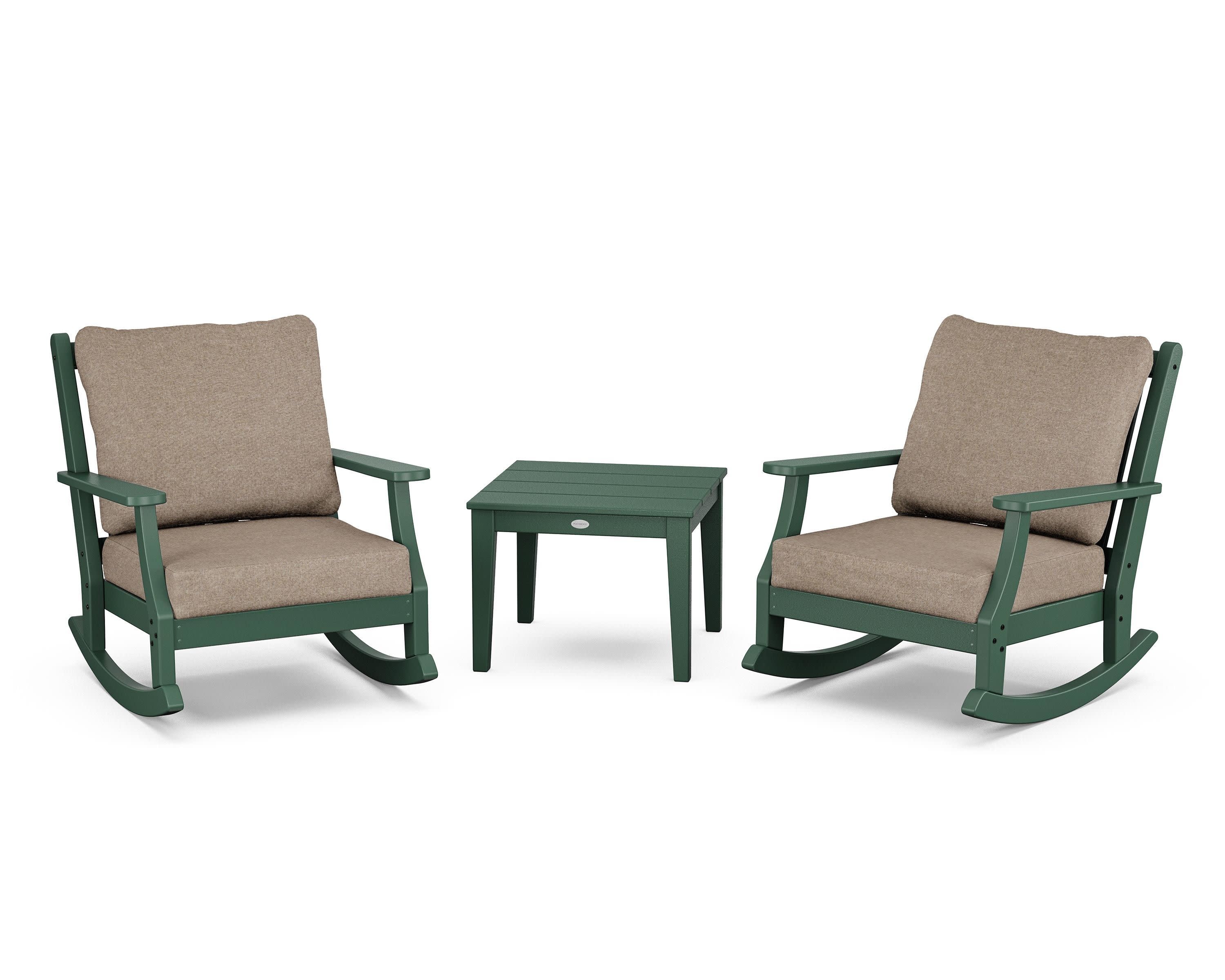 Wovendale 3-Piece Deep Seating Rocker Set in Green / Spiced Burlap