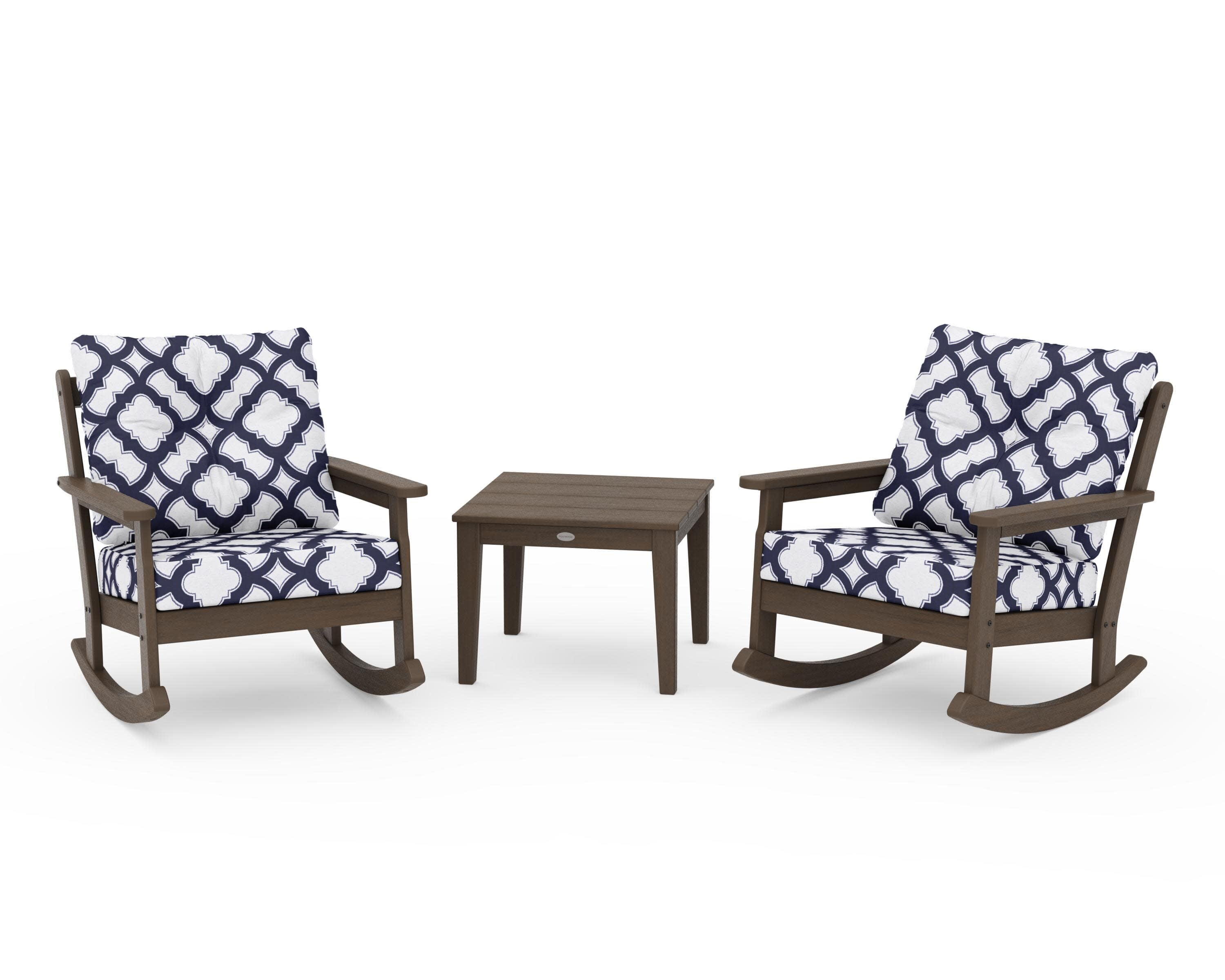Vineyard 3-Piece Deep Seating Rocker Set in Kona / Trellis Navy