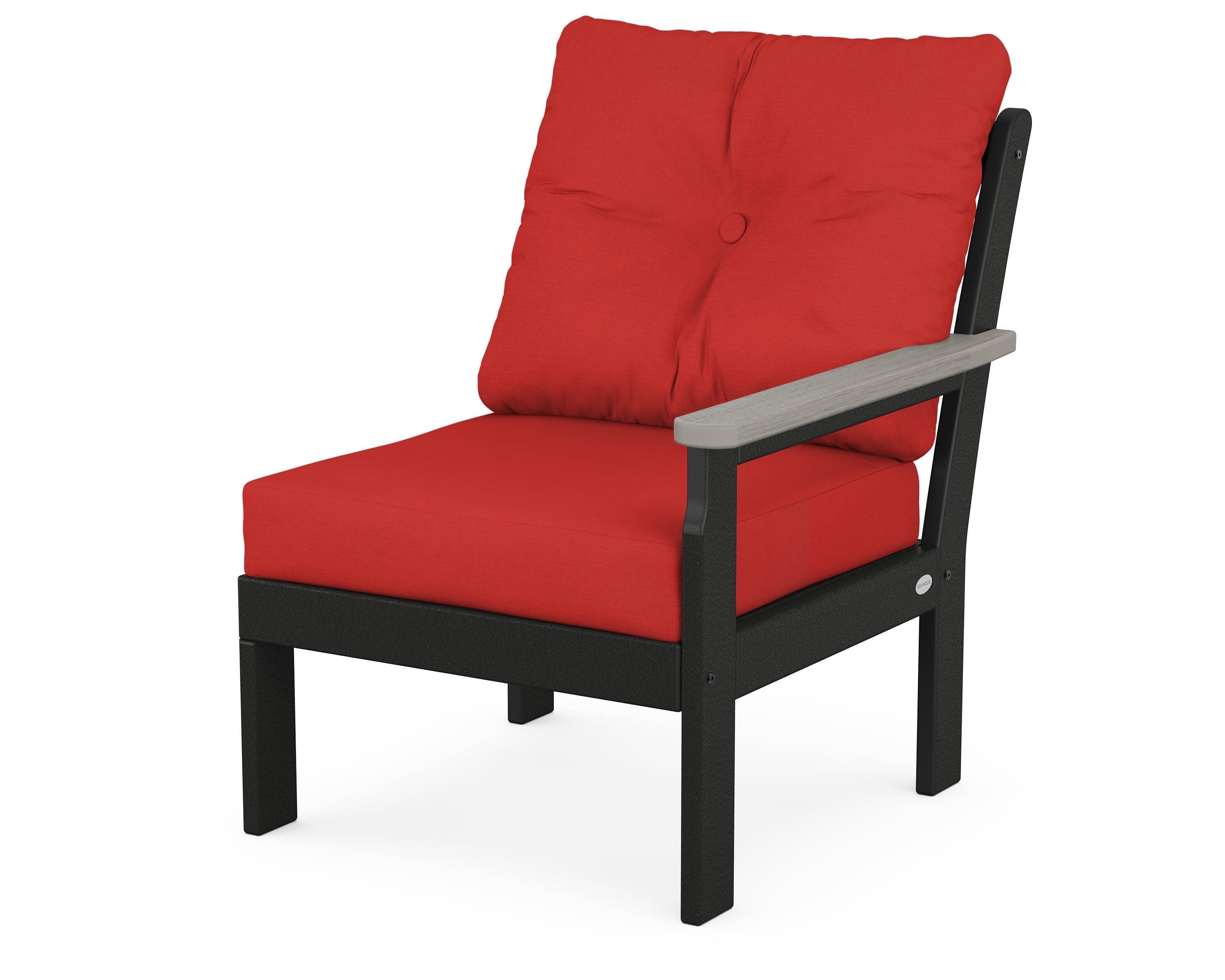 Vineyard Modular Right Arm Chair in Black / Driftwood / Crimson Linen