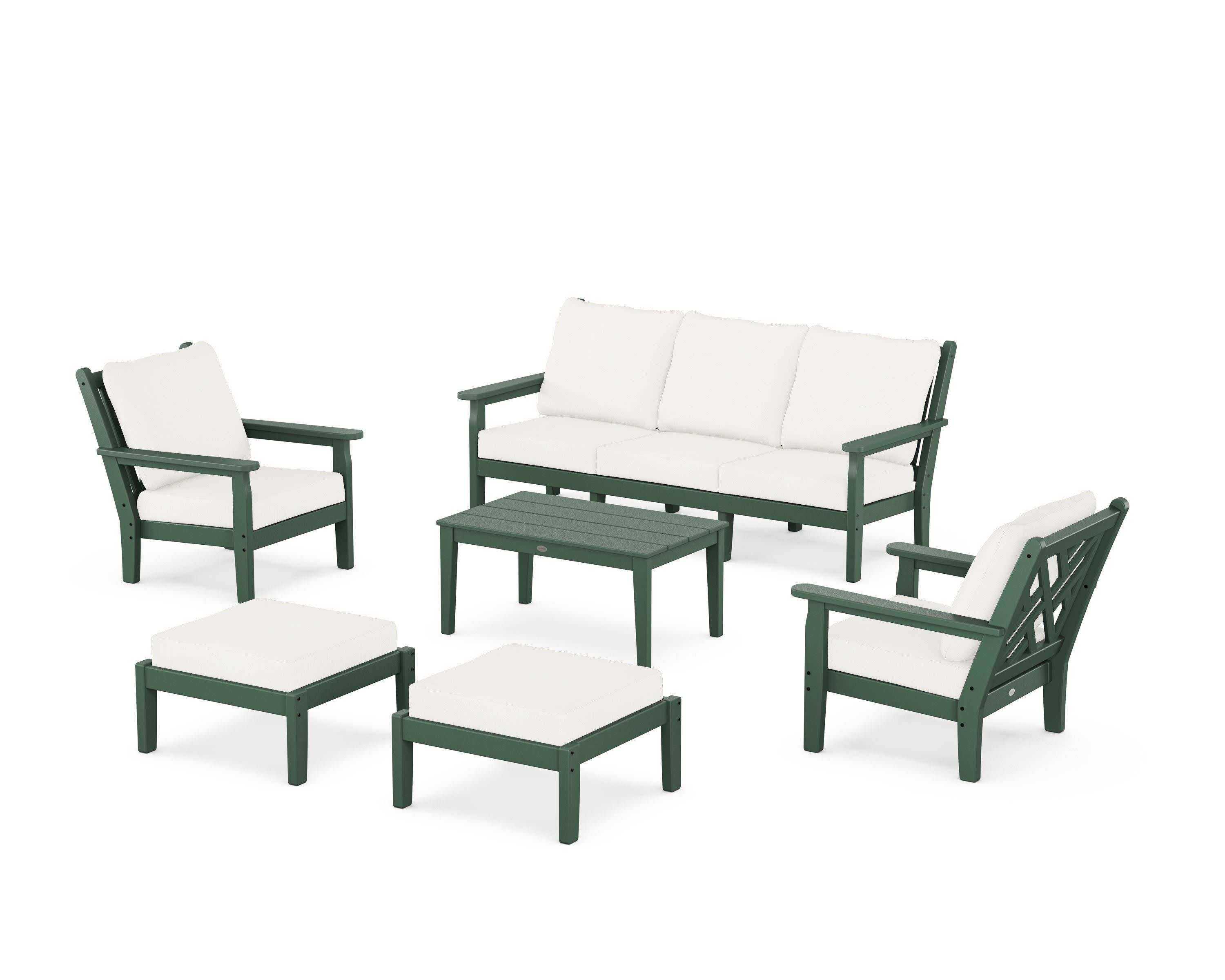 Chippendale 6-Piece Lounge Sofa Set in Green / Natural Linen