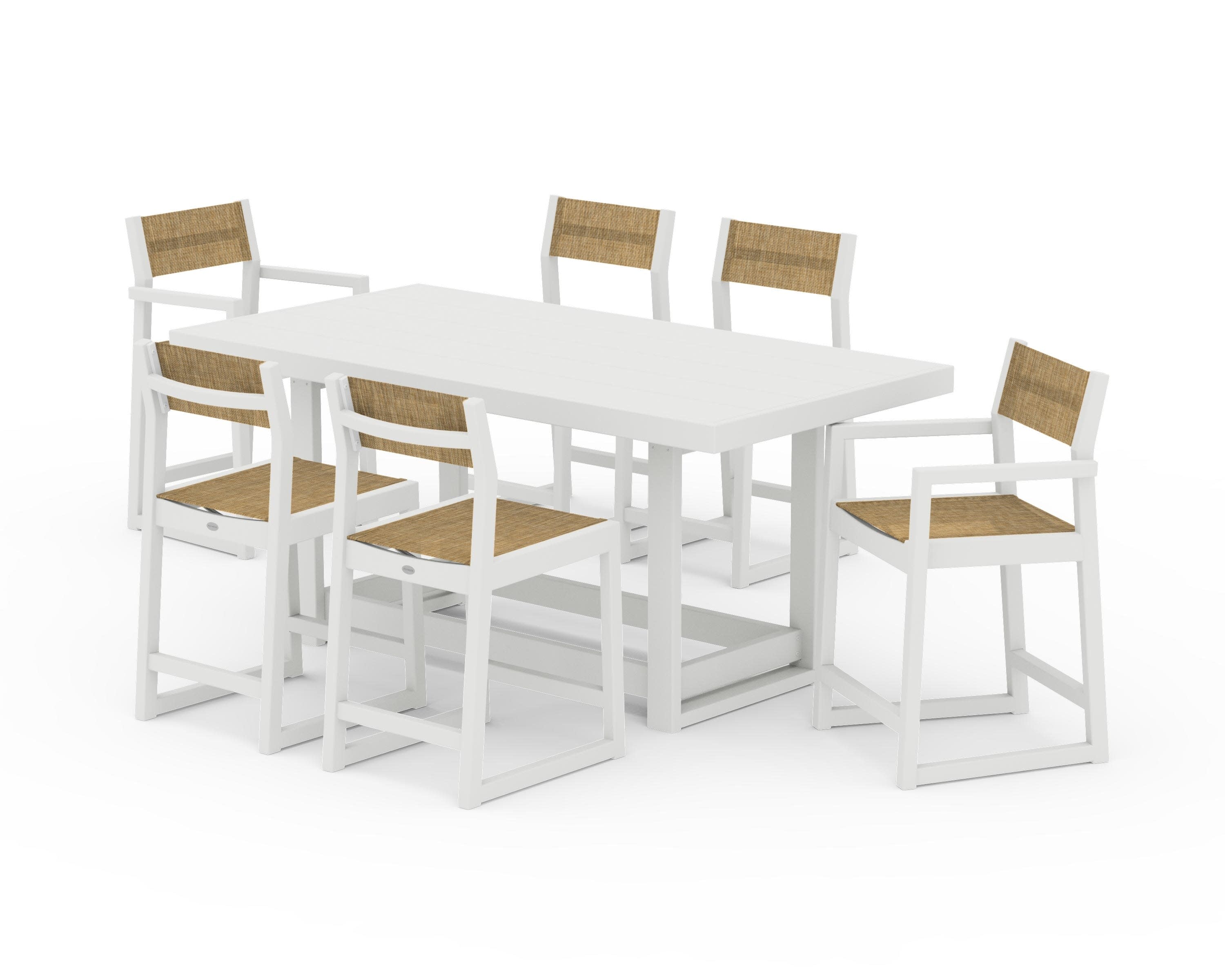 EDGE Sling 7-Piece Counter Table Set in Vintage White / Burlap Sling