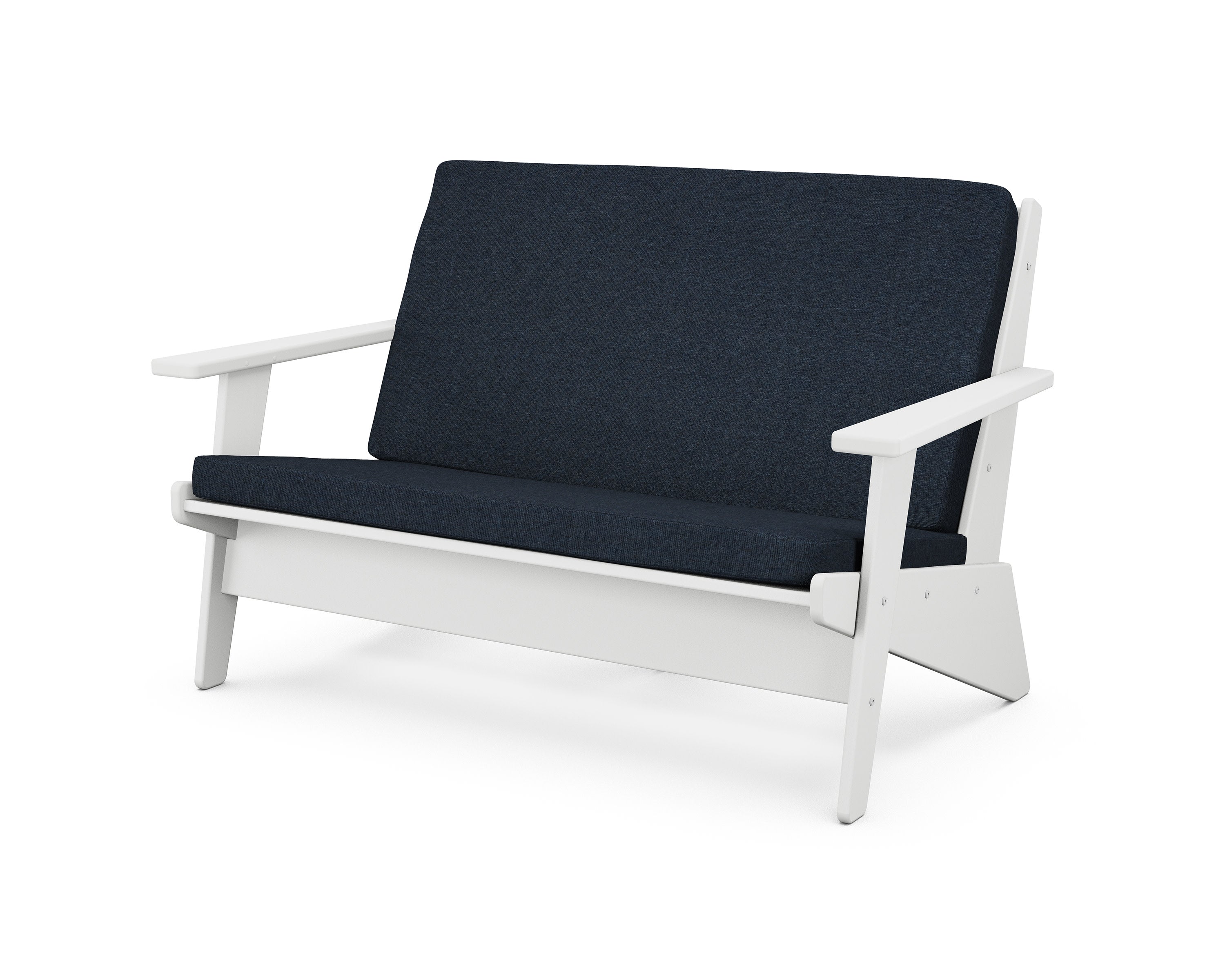 Riviera Modern Lounge Loveseat in White / Marine Indigo