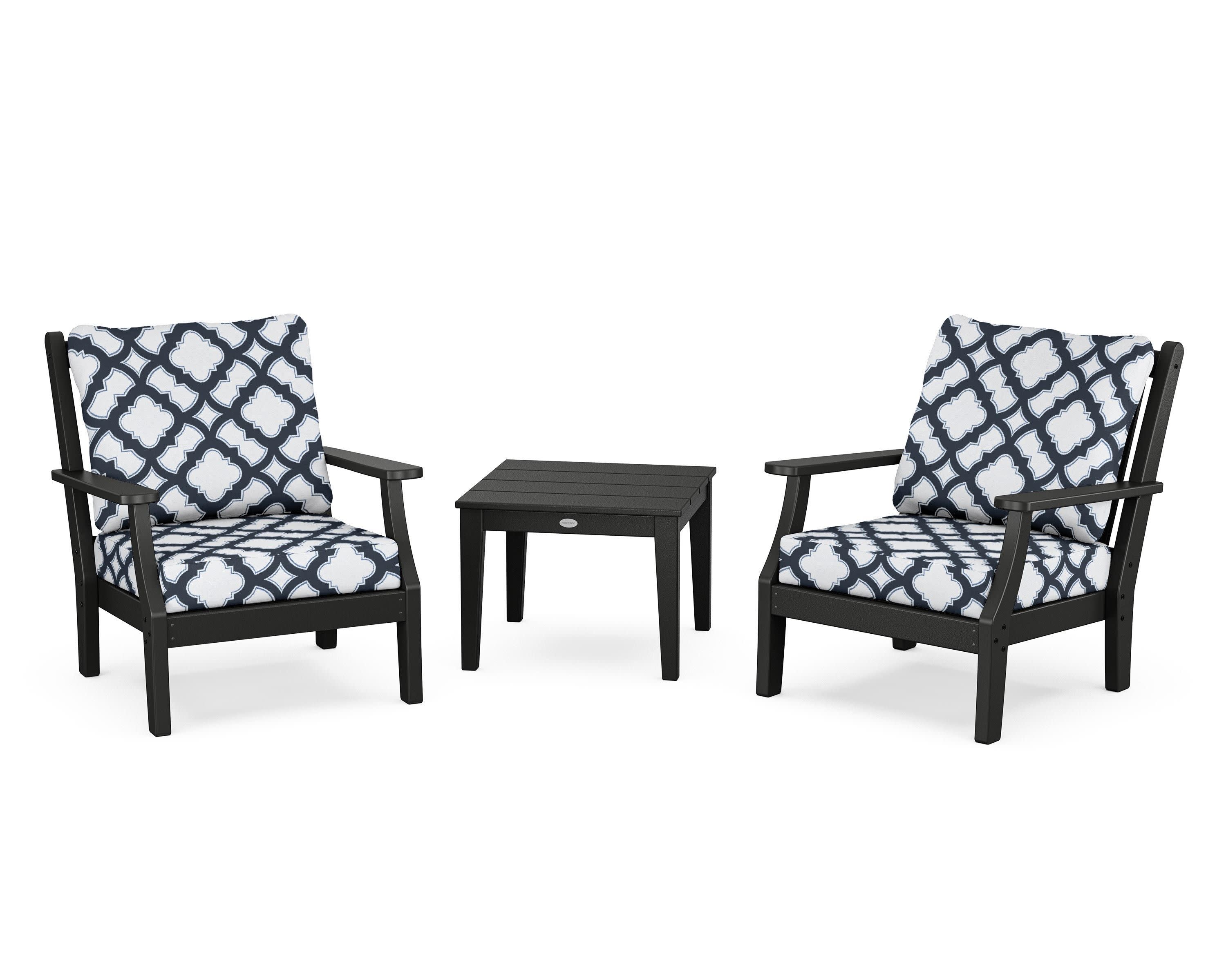 Wovendale 3-Piece Deep Seating Set in Black / Trellis Marine Indigo