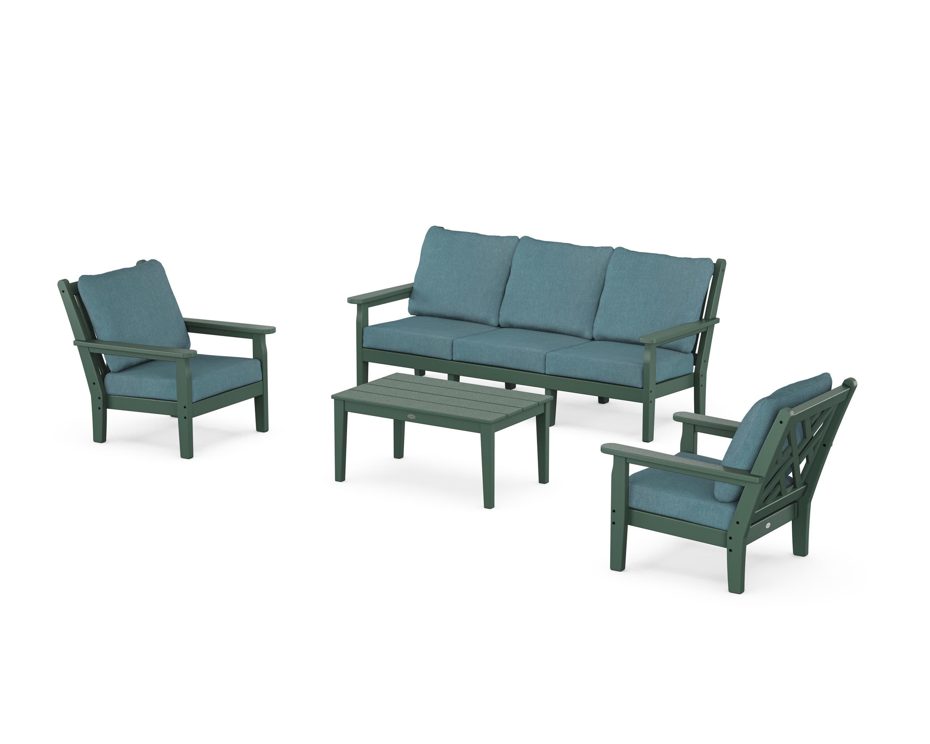 Chippendale 4-Piece Deep Seating Set with Sofa in Green / Ocean Teal