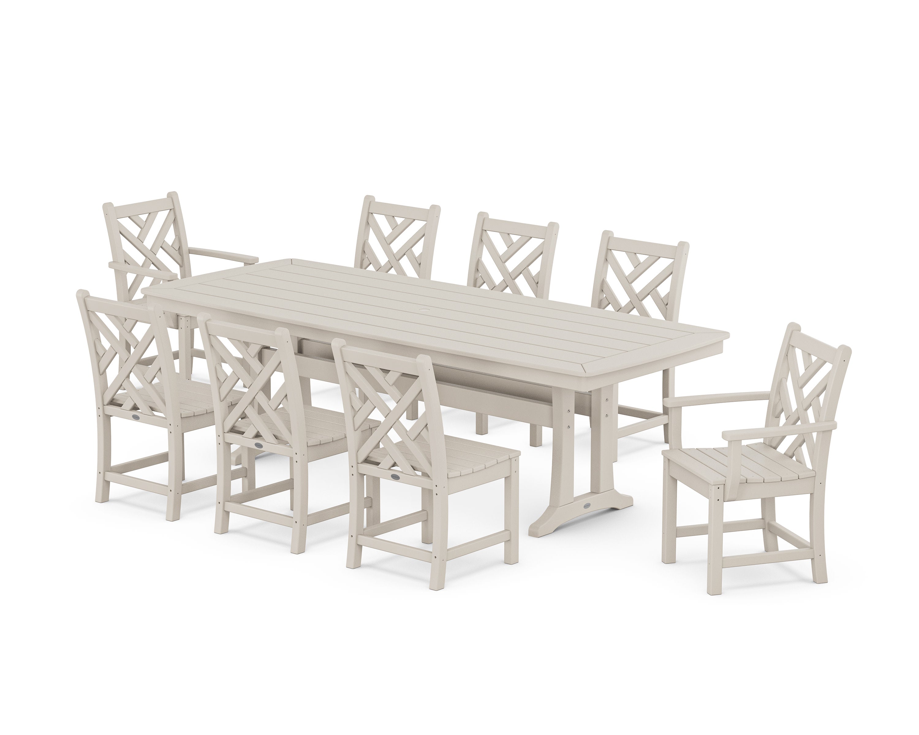 Chippendale 9-Piece Dining Set with Trestle Legs in Sand