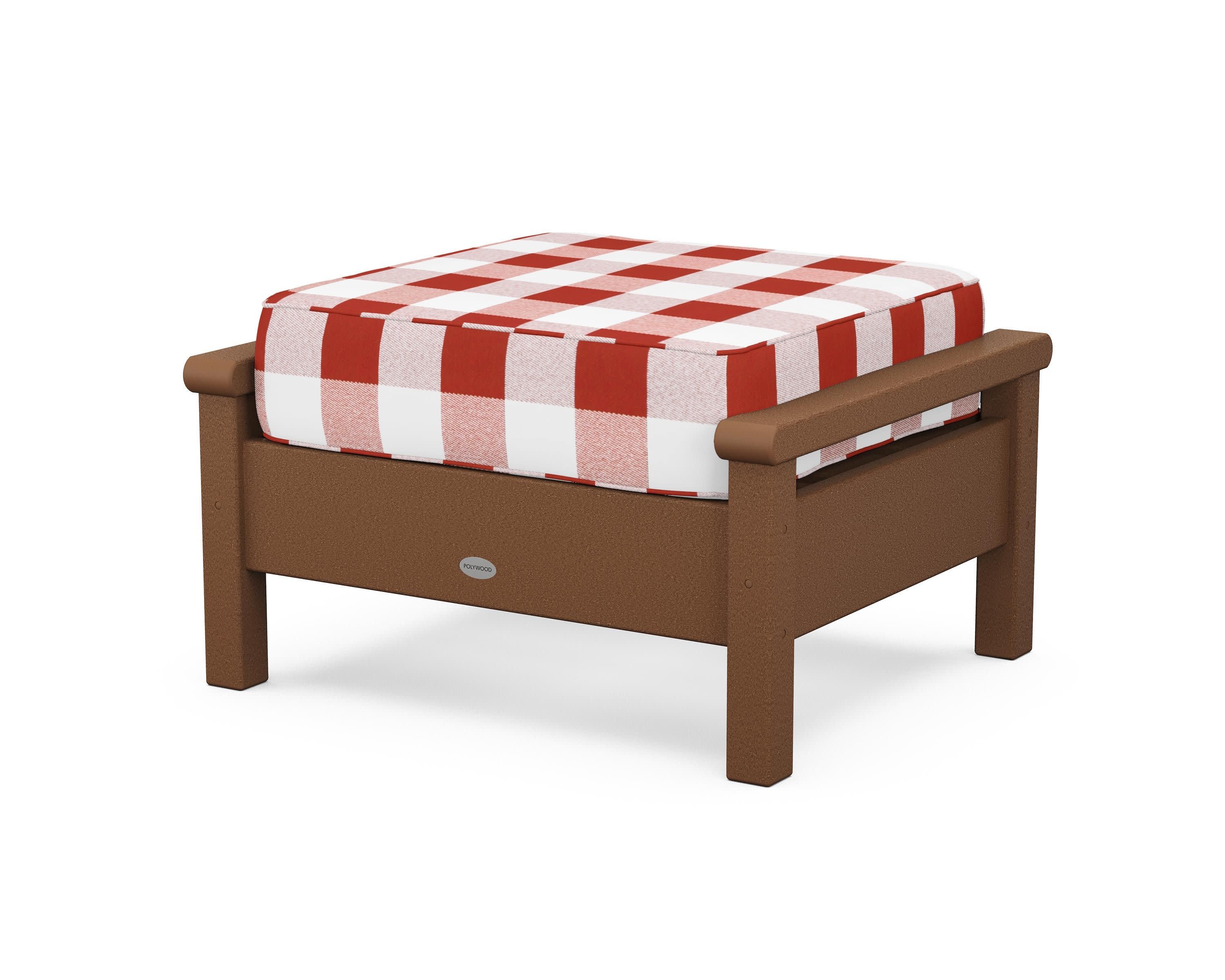 Harbour Deep Seating Ottoman in Teak / Buffalo Plaid Crimson