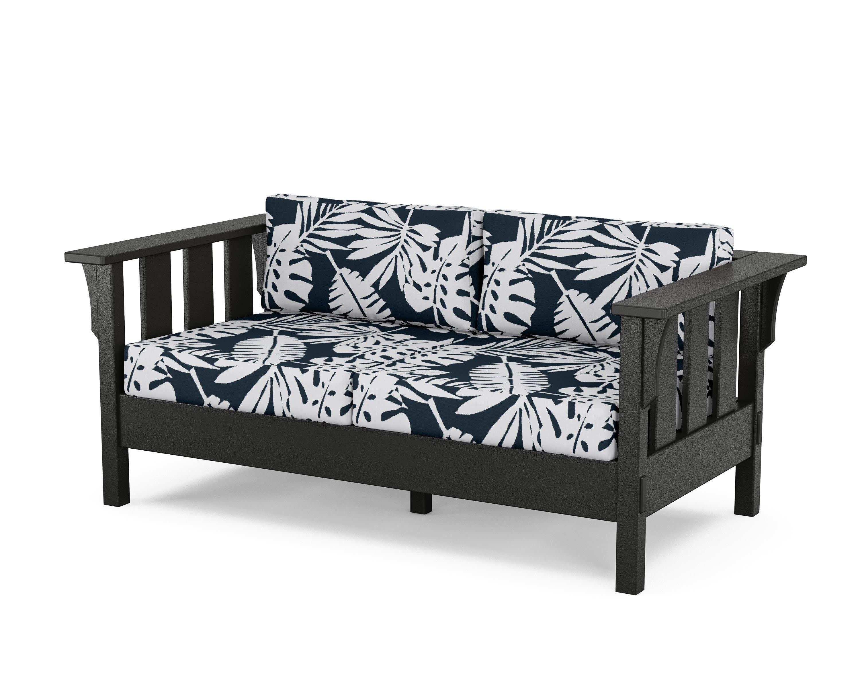 Acadia Deep Seating Loveseat in Black / Leaf Marine Indigo
