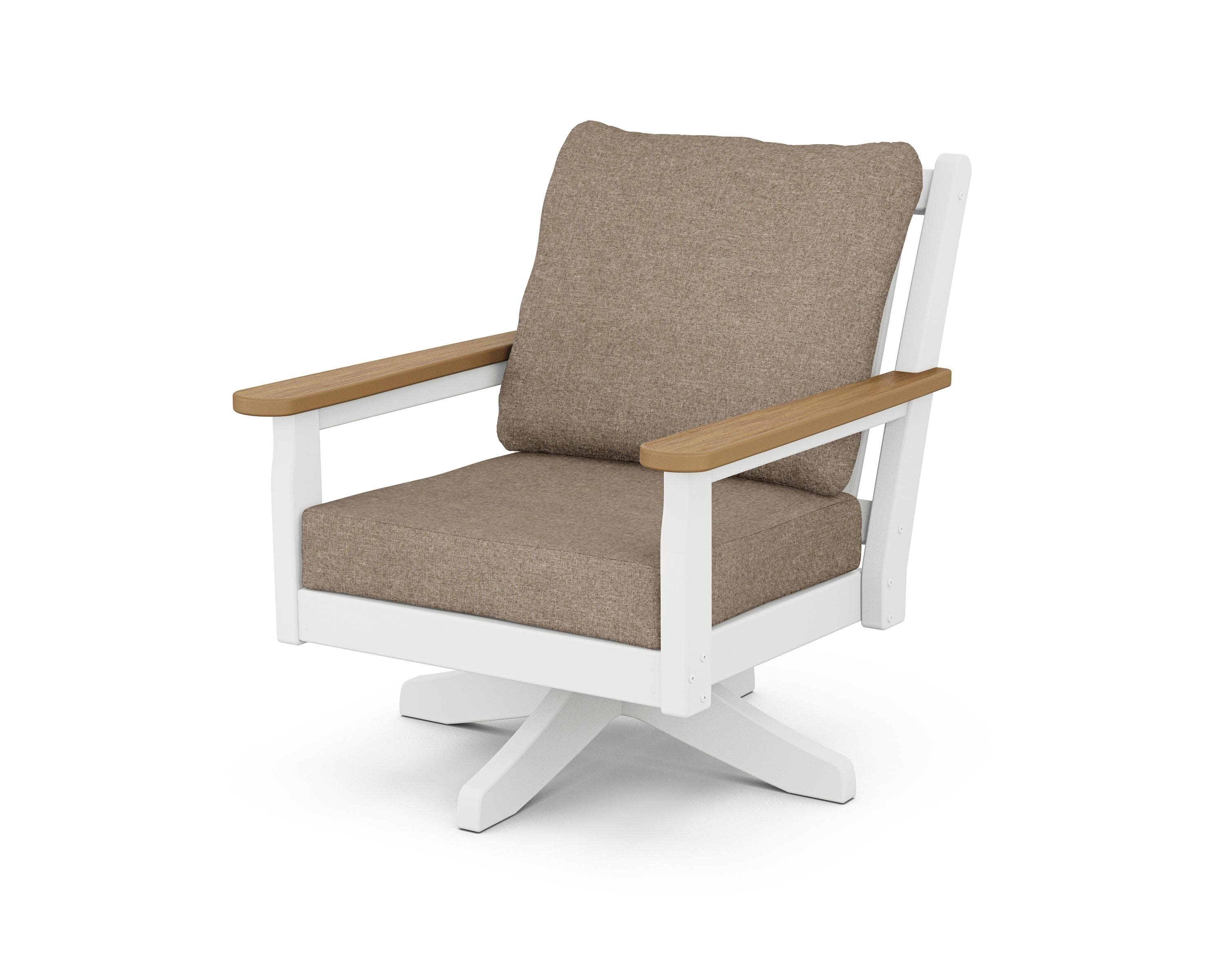 Chippendale Deep Seating Swivel Chair in White / Natural / Spiced Burlap