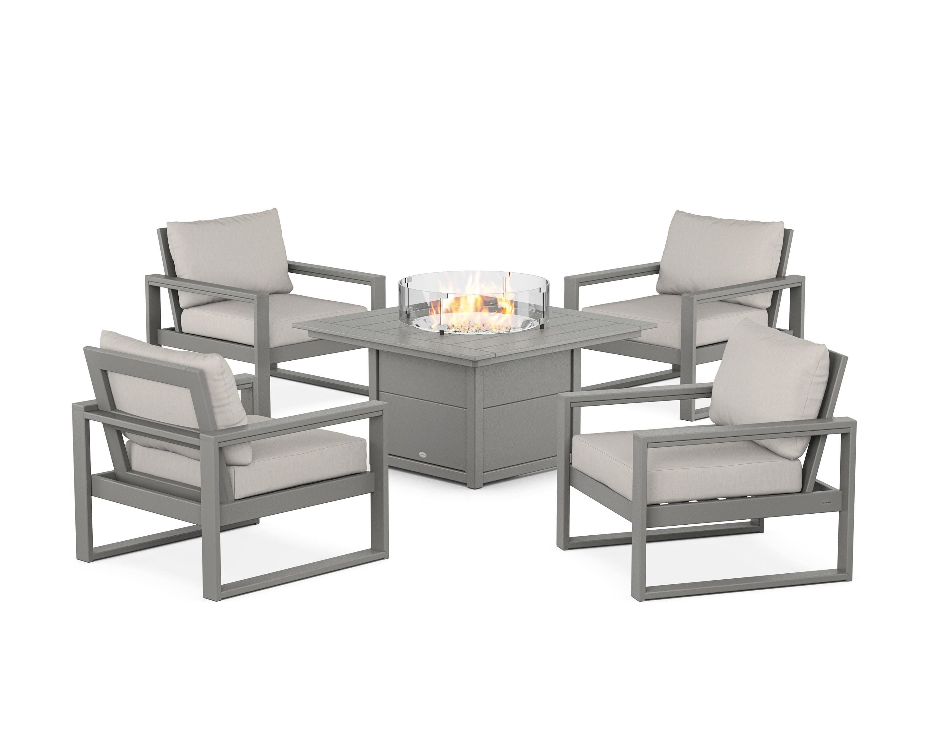 EDGE Sectional 5-Piece Deep Seating Set with Fire Pit Table in Slate Grey / Cast Ash