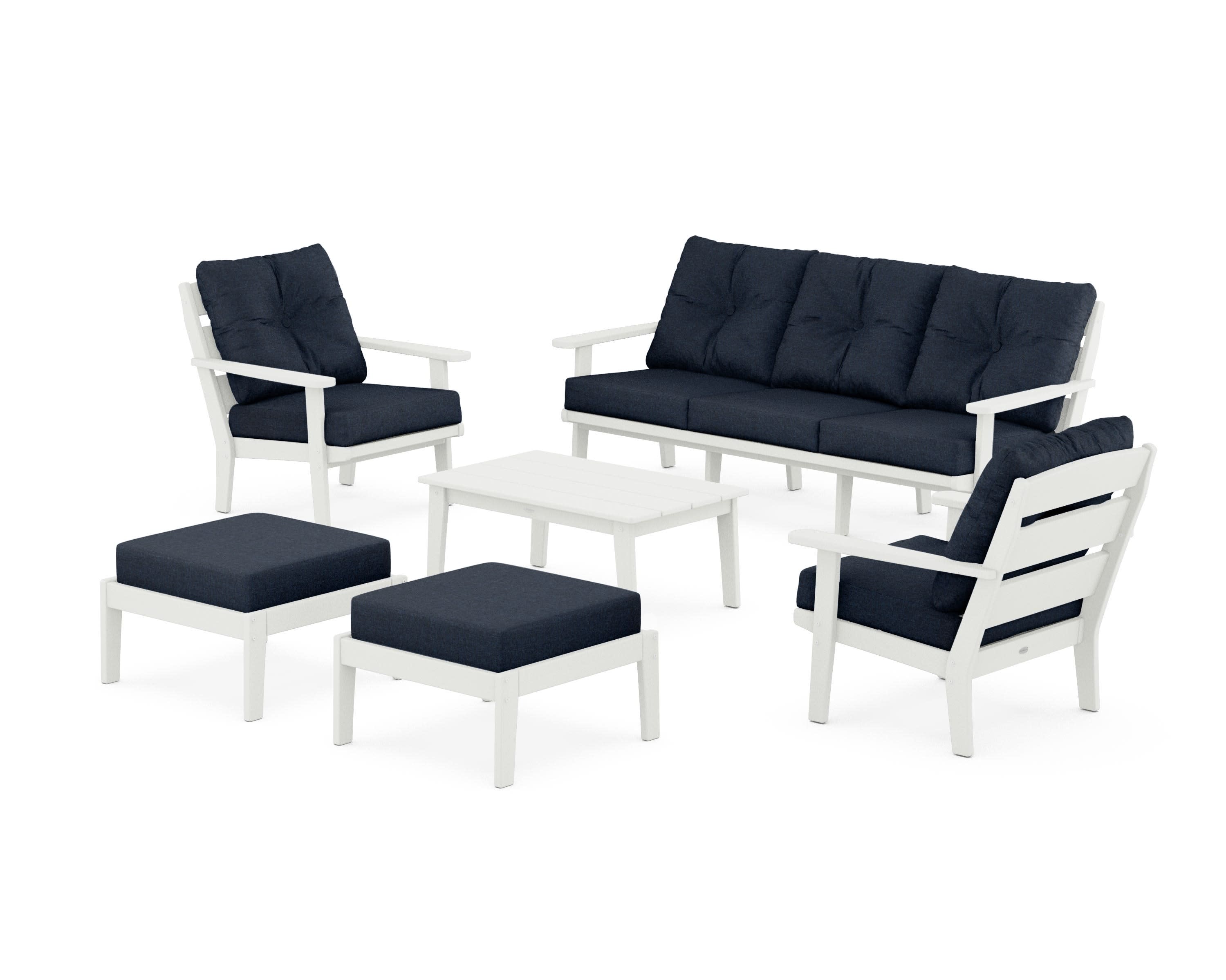 Lakeside 6-Piece Lounge Sofa Set in Vintage White / Marine Indigo