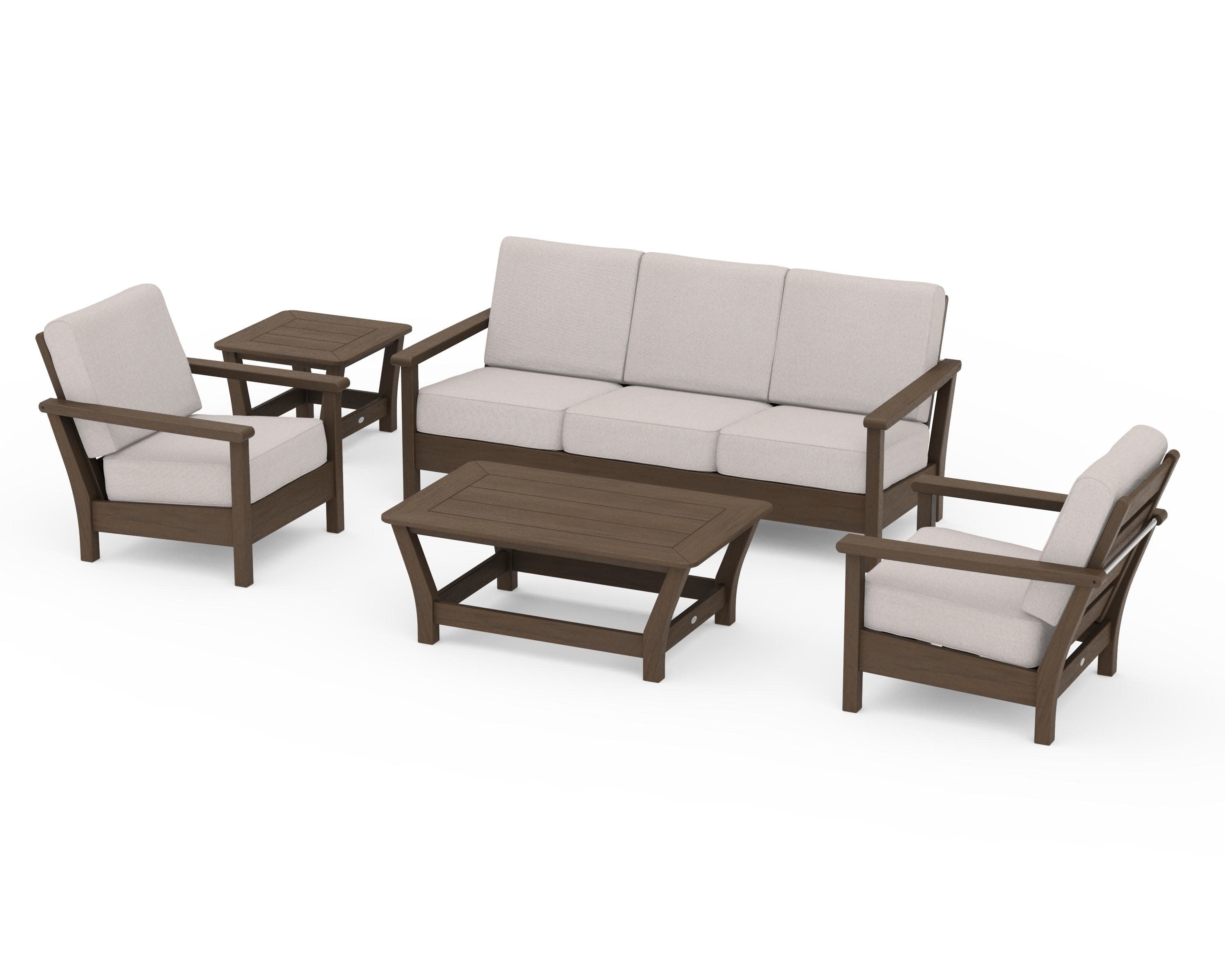 Harbour 5-Piece Deep Seating Set in Kona / Dune Burlap