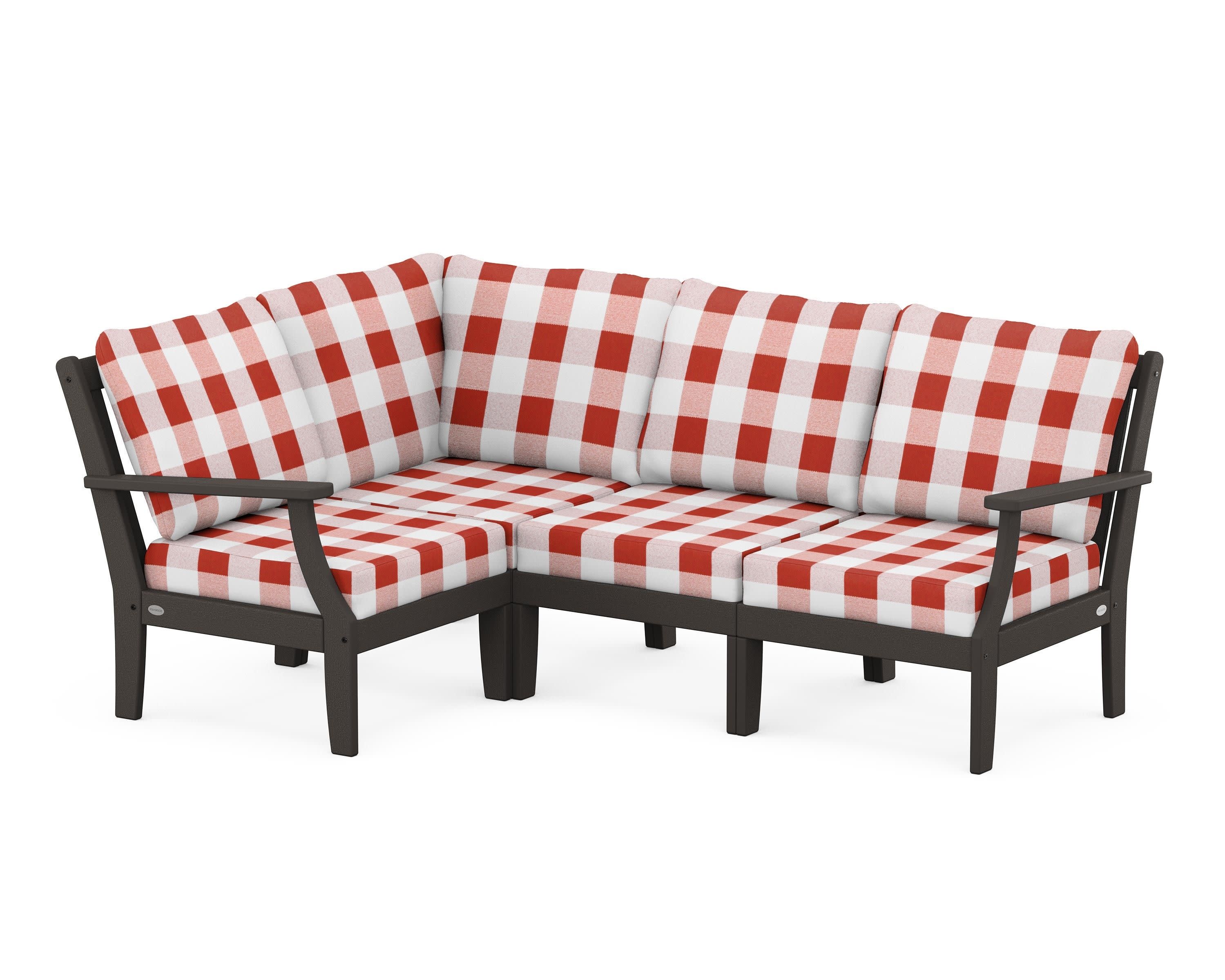 Braxton Modular 4-Piece Deep Seating Set in Vintage Coffee / Buffalo Plaid Crimson