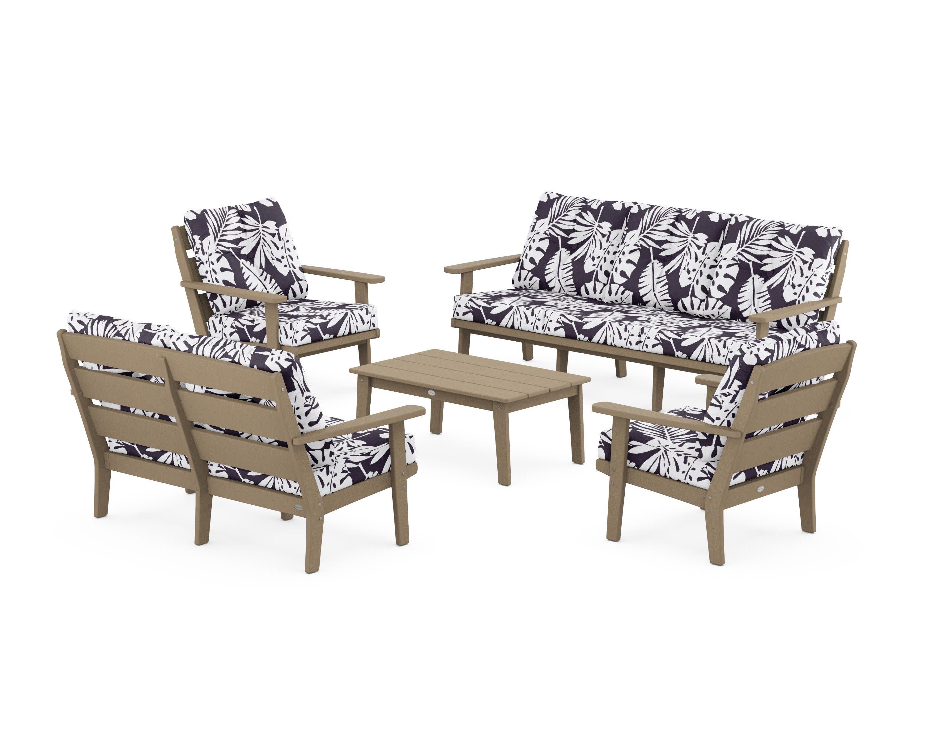 Lakeside 5-Piece Lounge Sofa Set in Vintage Sahara / Leaf Navy