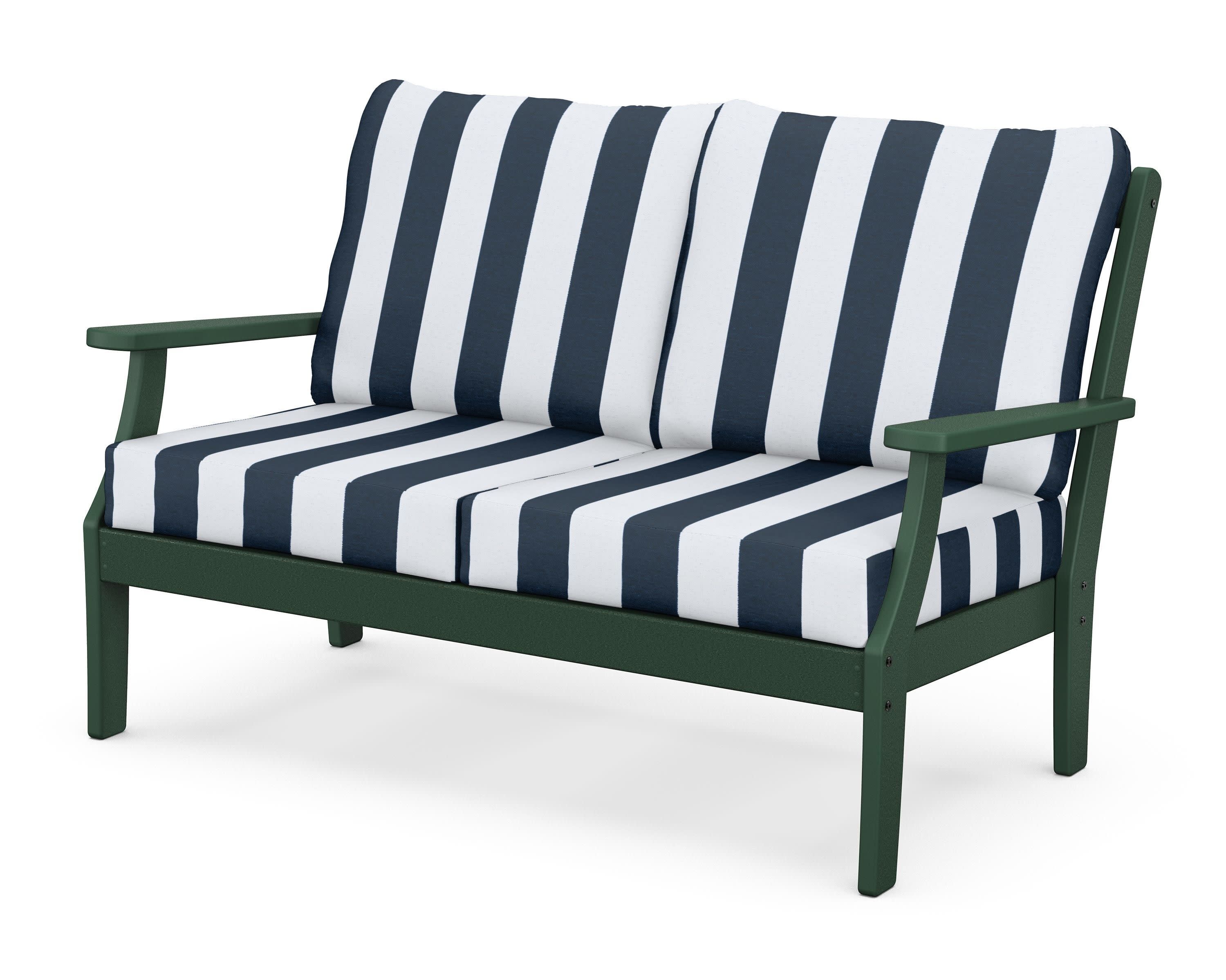 Braxton Deep Seating Loveseat in Green / Cabana Stripe Marine Indigo