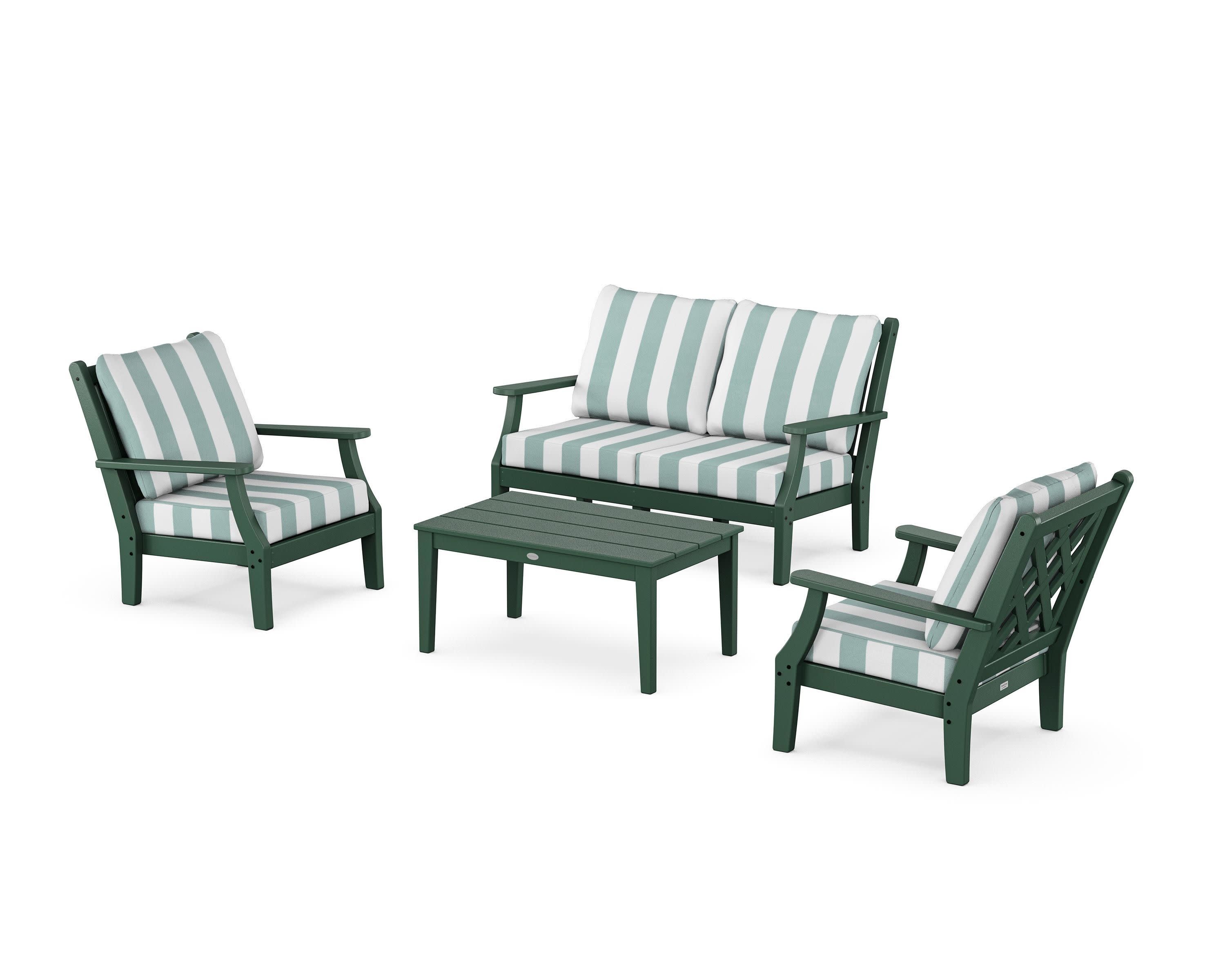 Wovendale 4-Piece Deep Seating Set with Loveseat in Green / Cabana Stripe Glacier Spa