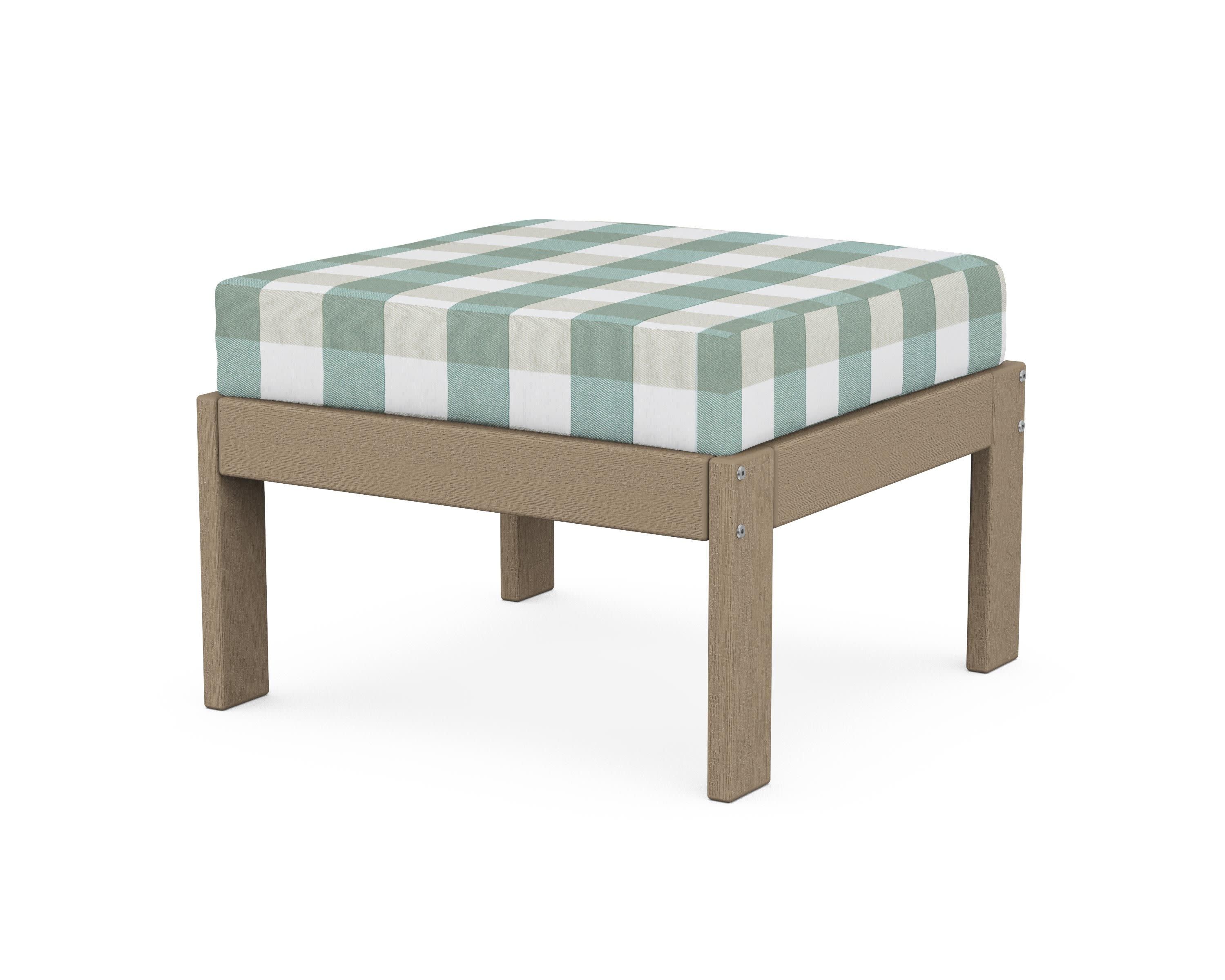 Vineyard Modular Ottoman in Vintage Sahara / Buffalo Plaid Glacier Spa