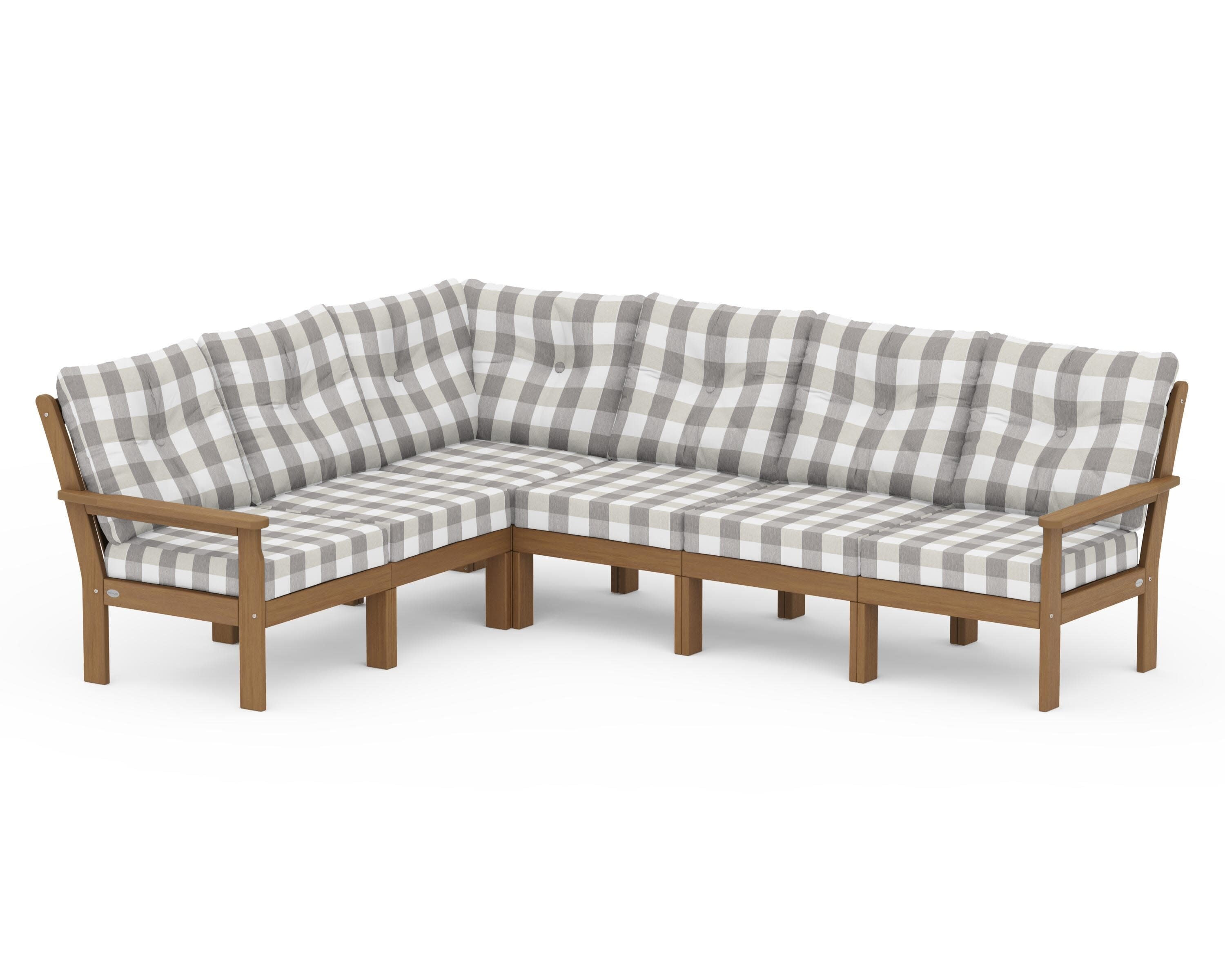 Vineyard 6-Piece Sectional in Natural / Buffalo Plaid Grey Mist