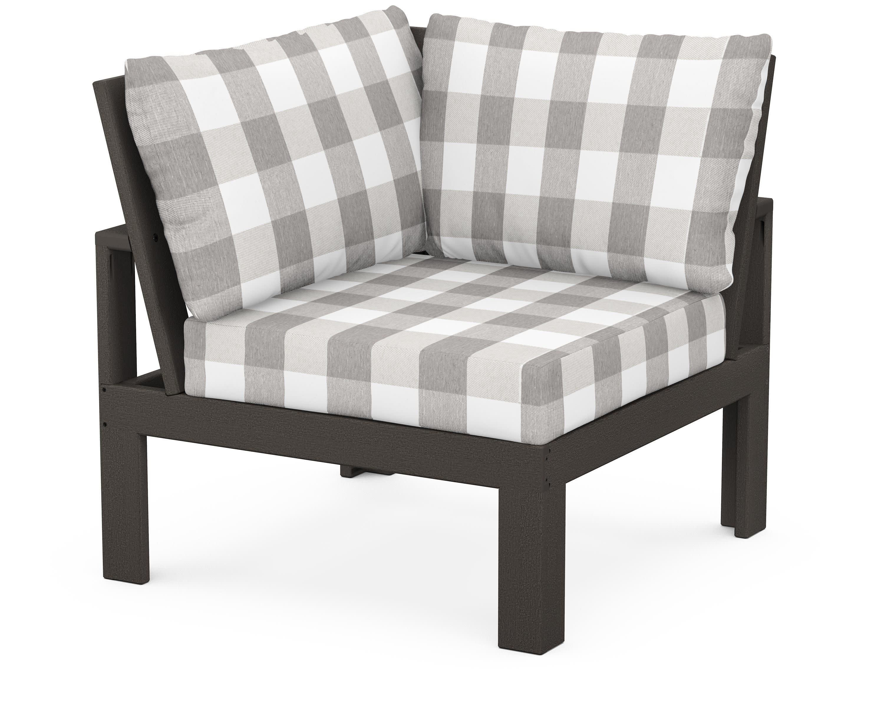 Modular Corner Chair in Vintage Coffee / Buffalo Plaid Grey Mist