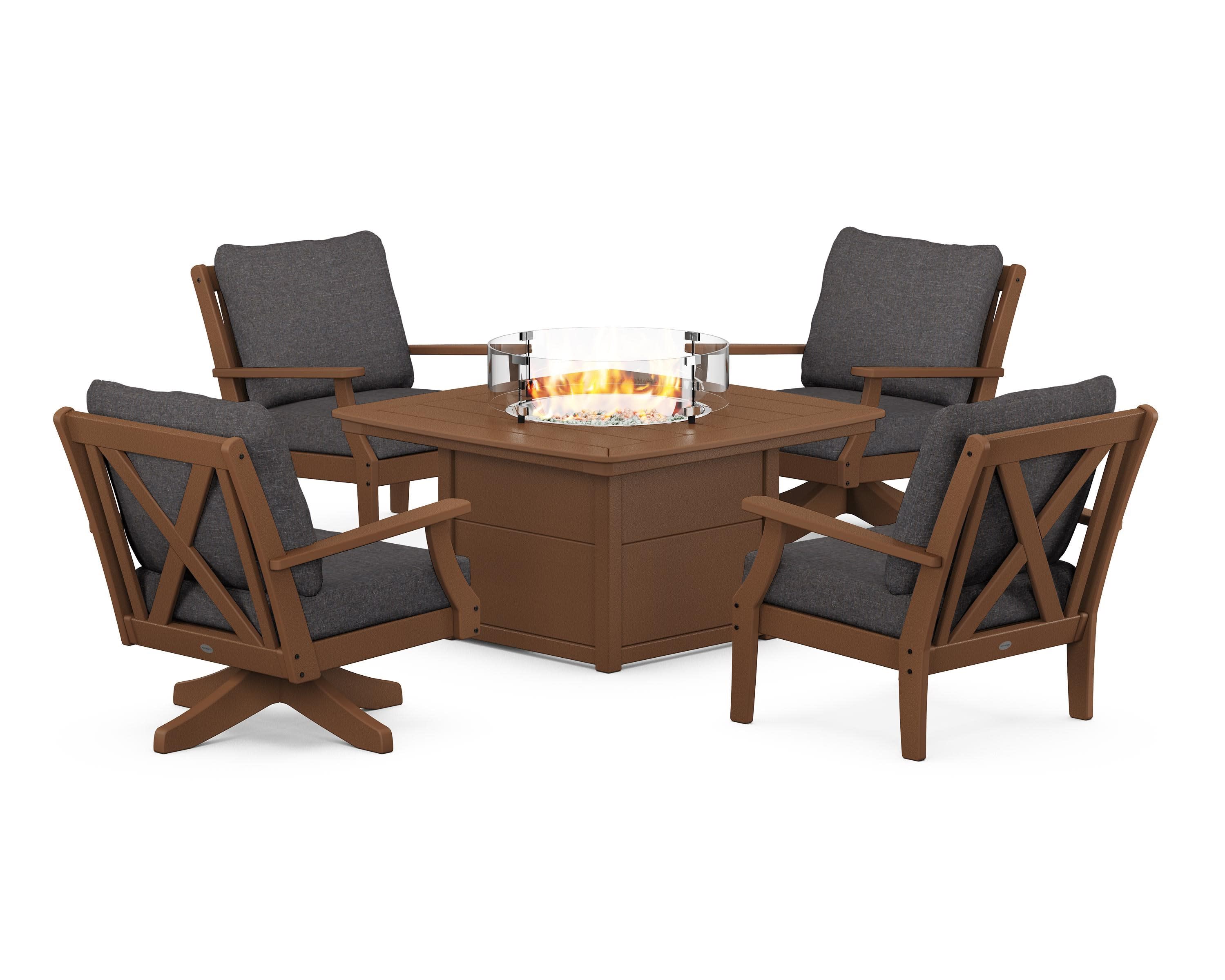 Braxton 5-Piece Deep Seating Set with Fire Table in Teak / Ash Charcoal