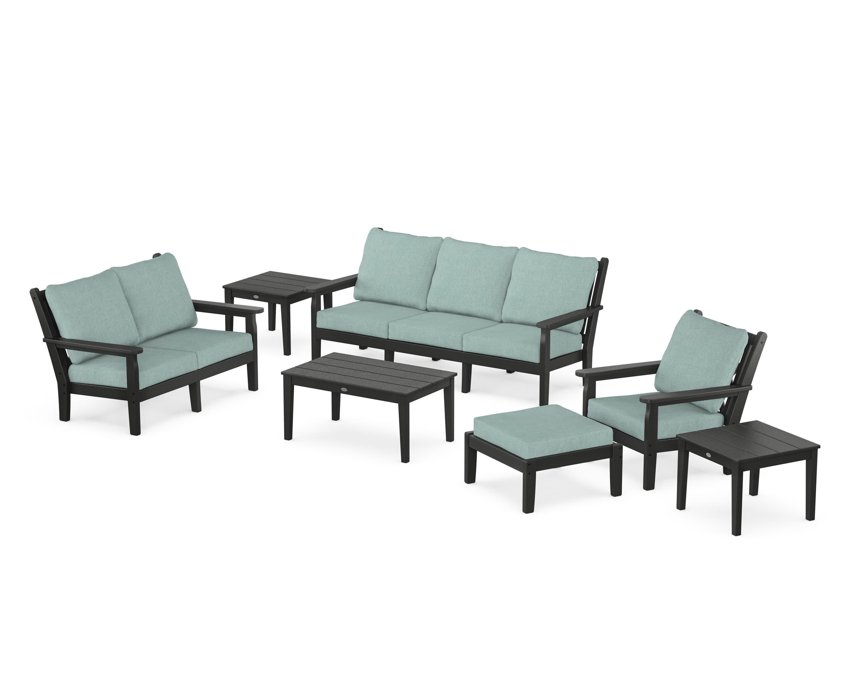 Chippendale 7-Piece Deep Seating Set in Black / Glacier Spa