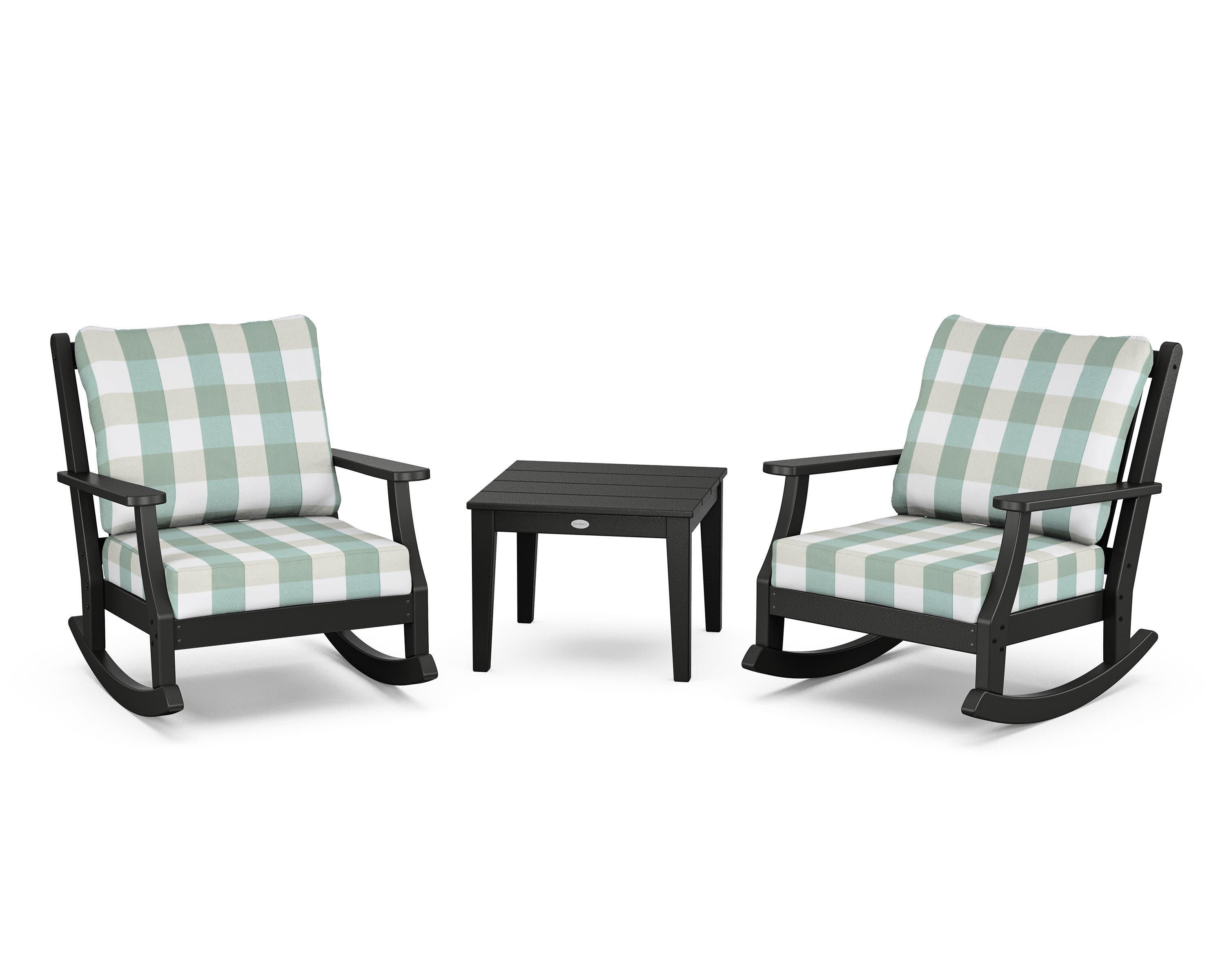 Wovendale 3-Piece Deep Seating Rocker Set in Black / Buffalo Plaid Glacier Spa