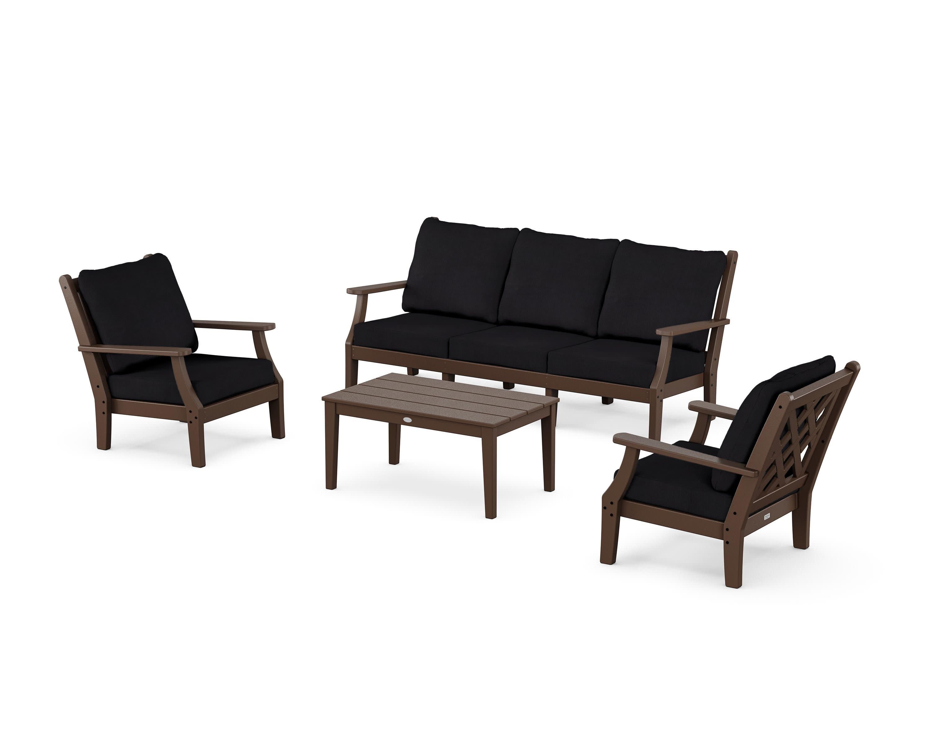 Wovendale 4-Piece Deep Seating Set with Sofa in Mahogany / Midnight Linen