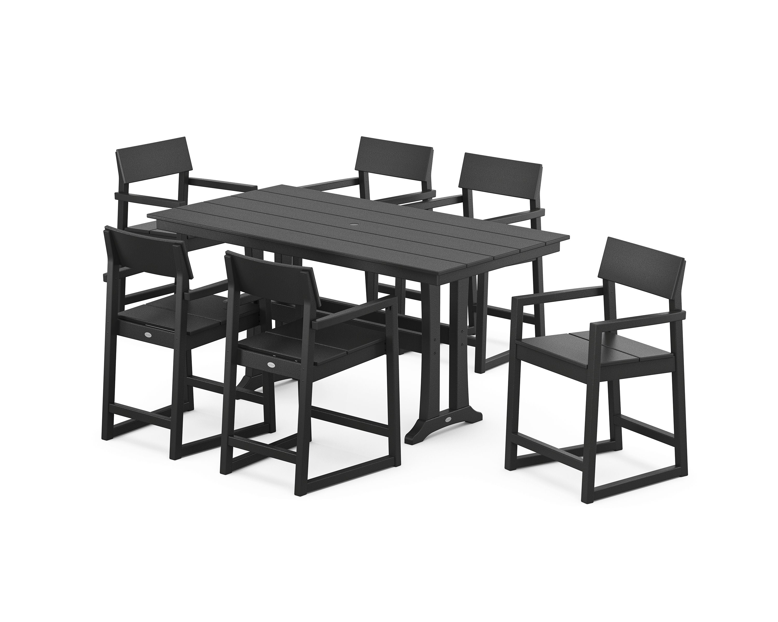 EDGE Arm Chair 7-Piece Farmhouse Counter Set with Trestle Legs in Black