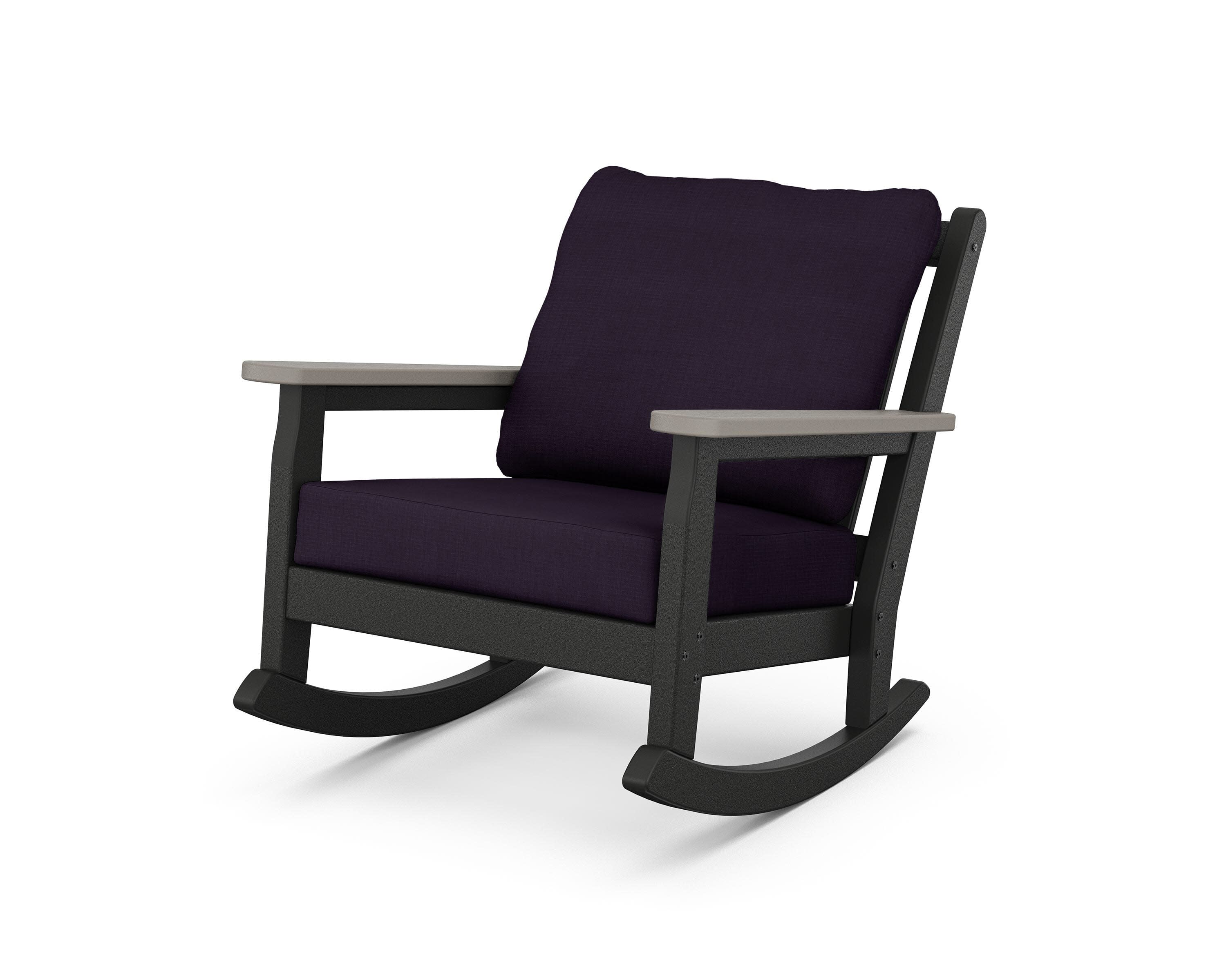 Chippendale Deep Seating Rocking Chair in Black / Driftwood / Navy Linen
