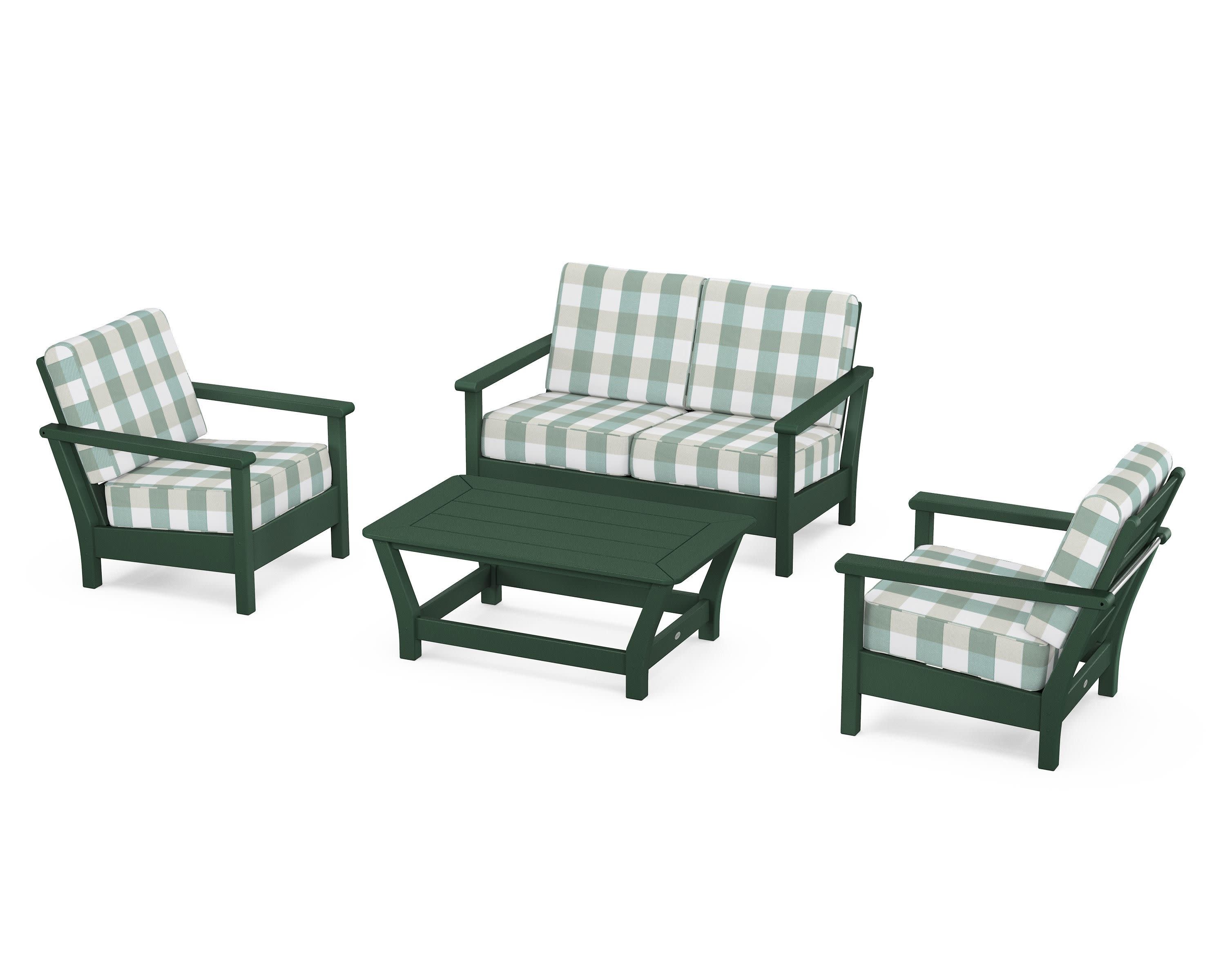 Harbour 4-Piece Deep Seating Set in Green / Buffalo Plaid Glacier Spa