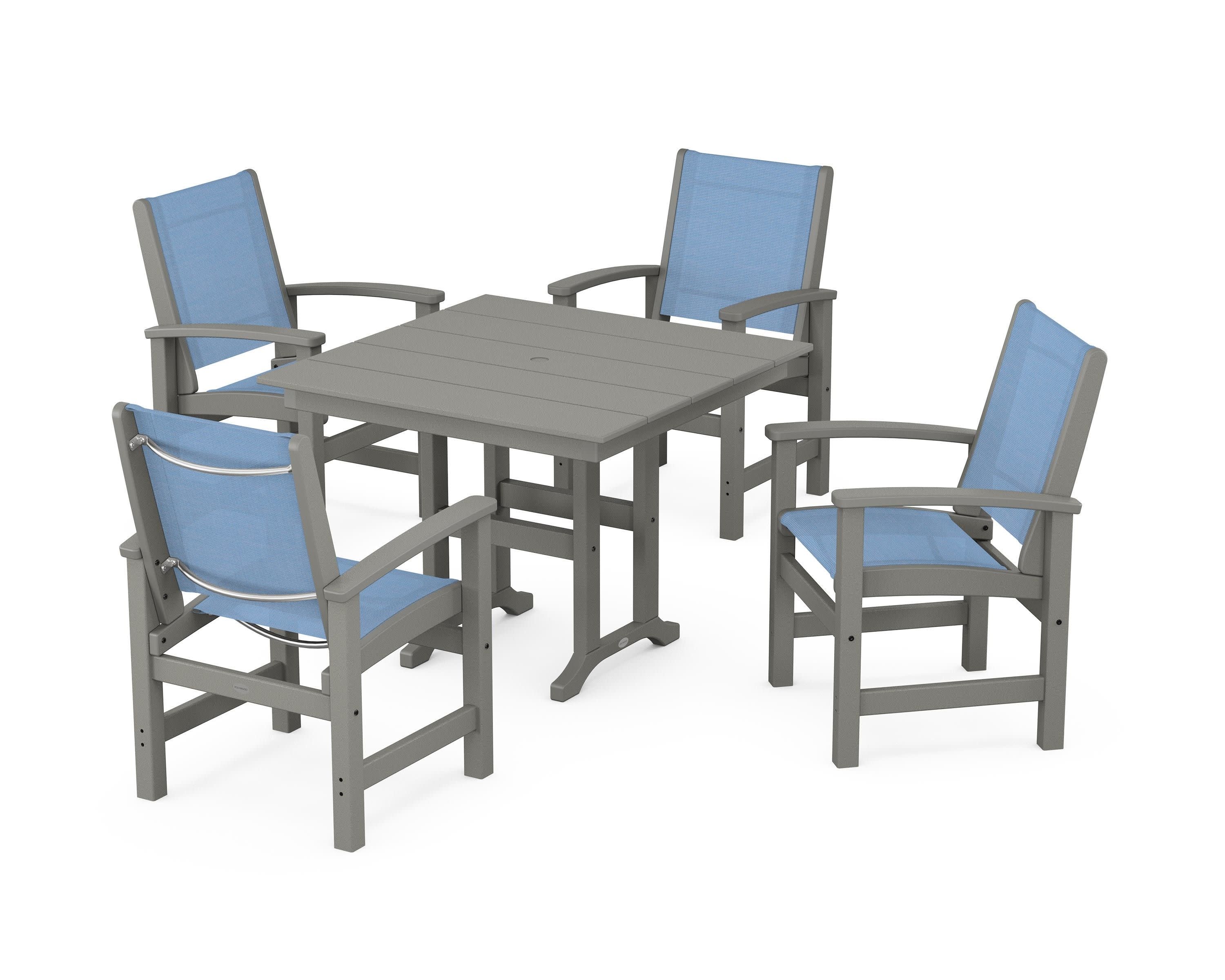 Coastal 5-Piece Farmhouse Dining Set in Slate Grey / Poolside Sling