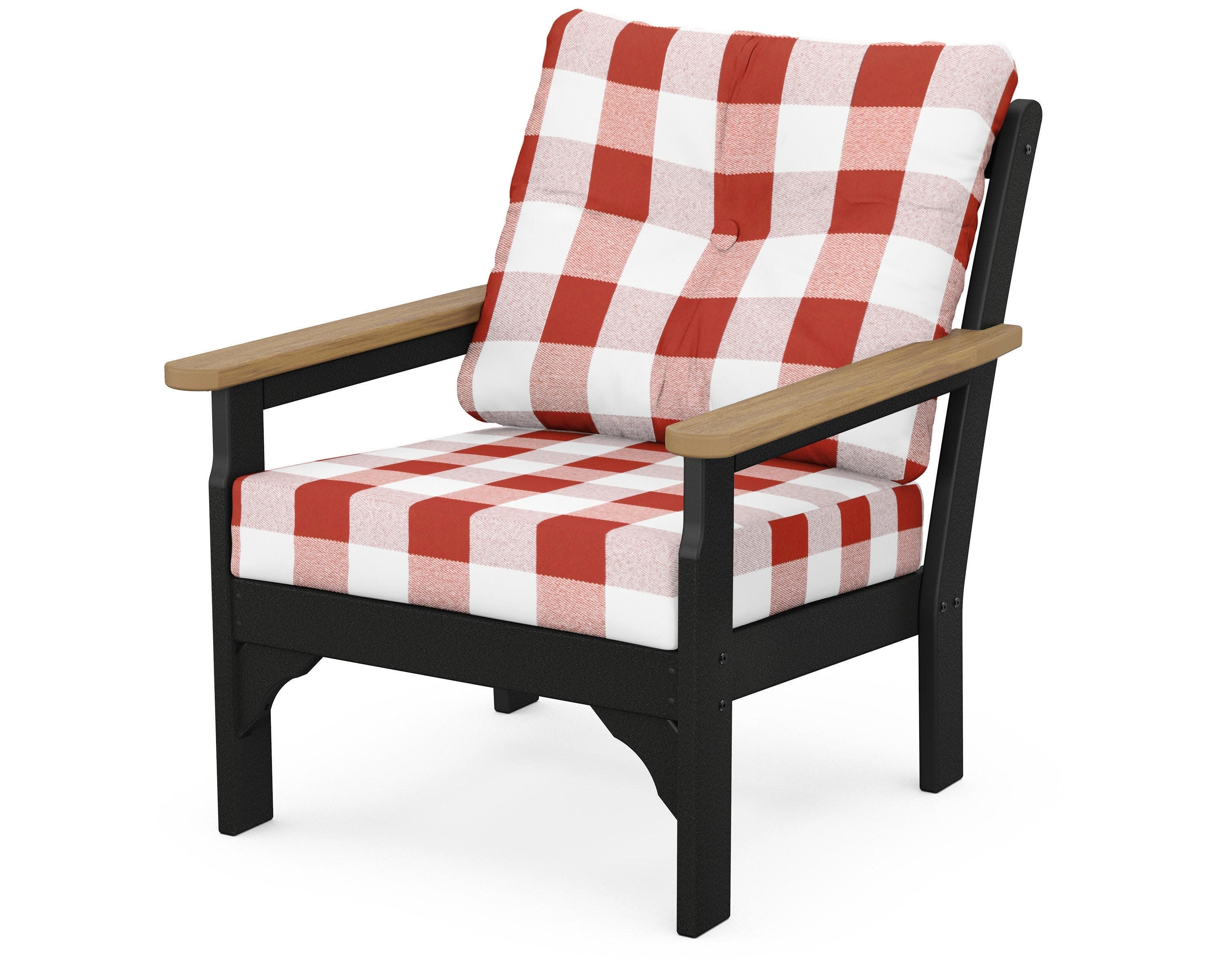 Vineyard Deep Seating Chair in Black / Natural / Buffalo Plaid Crimson
