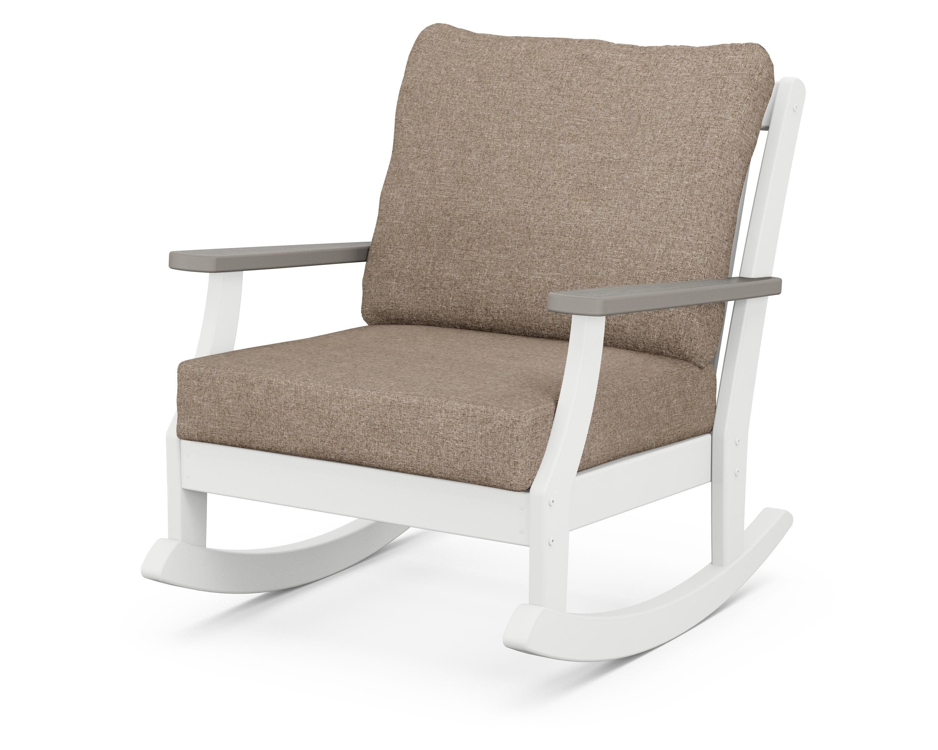 Braxton Deep Seating Rocking Chair in White / Driftwood / Spiced Burlap
