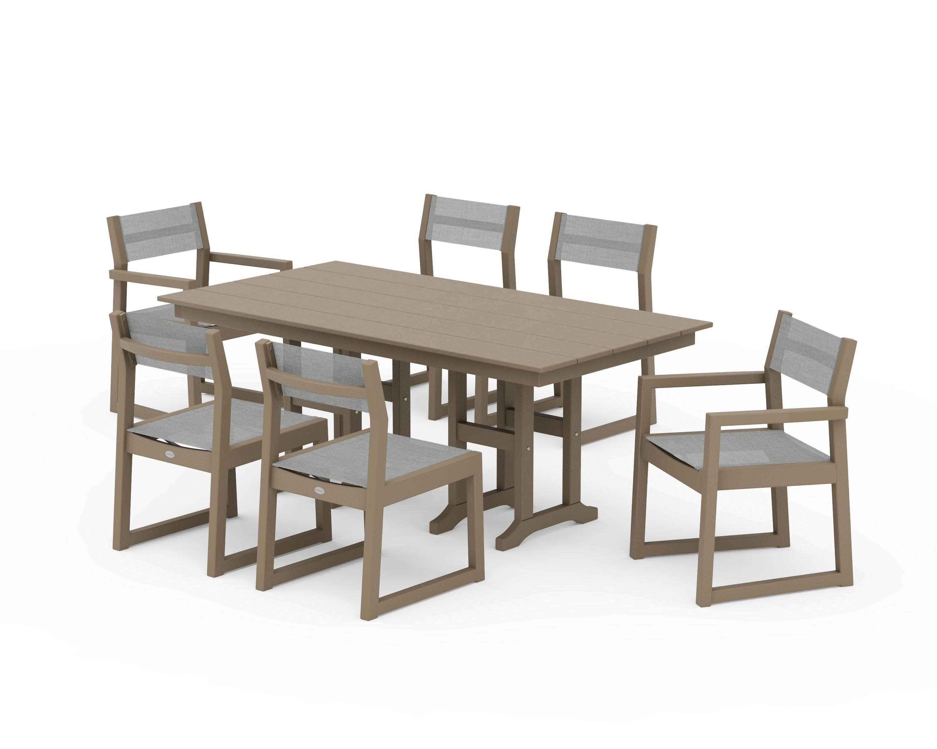 EDGE Sling 7-Piece Farmhouse Dining Set in Vintage Sahara / Metallic Sling