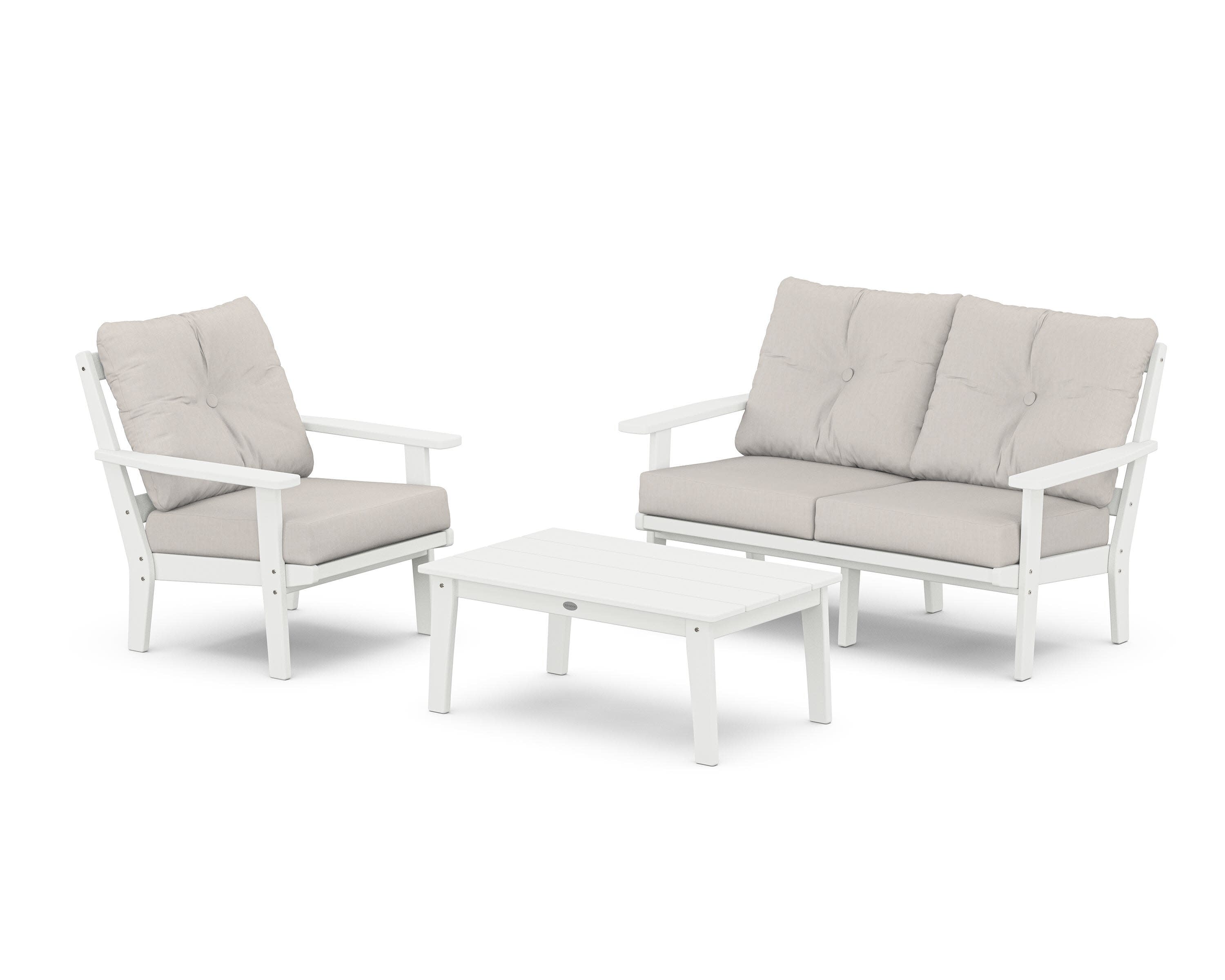 Prairie 3-Piece Deep Seating Set with Loveseat in White / Cast Ash