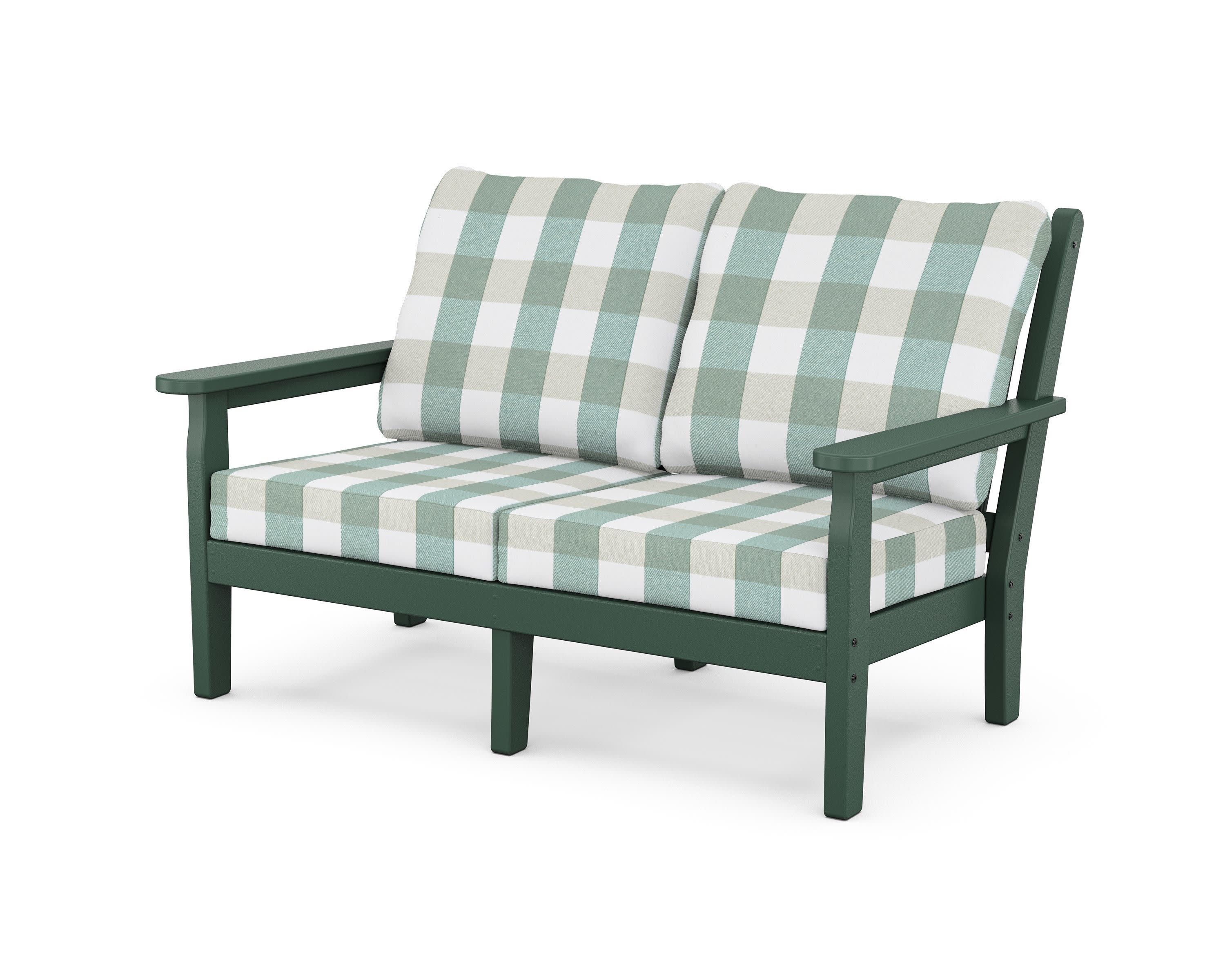 Chippendale Deep Seating Loveseat in Green / Buffalo Plaid Glacier Spa