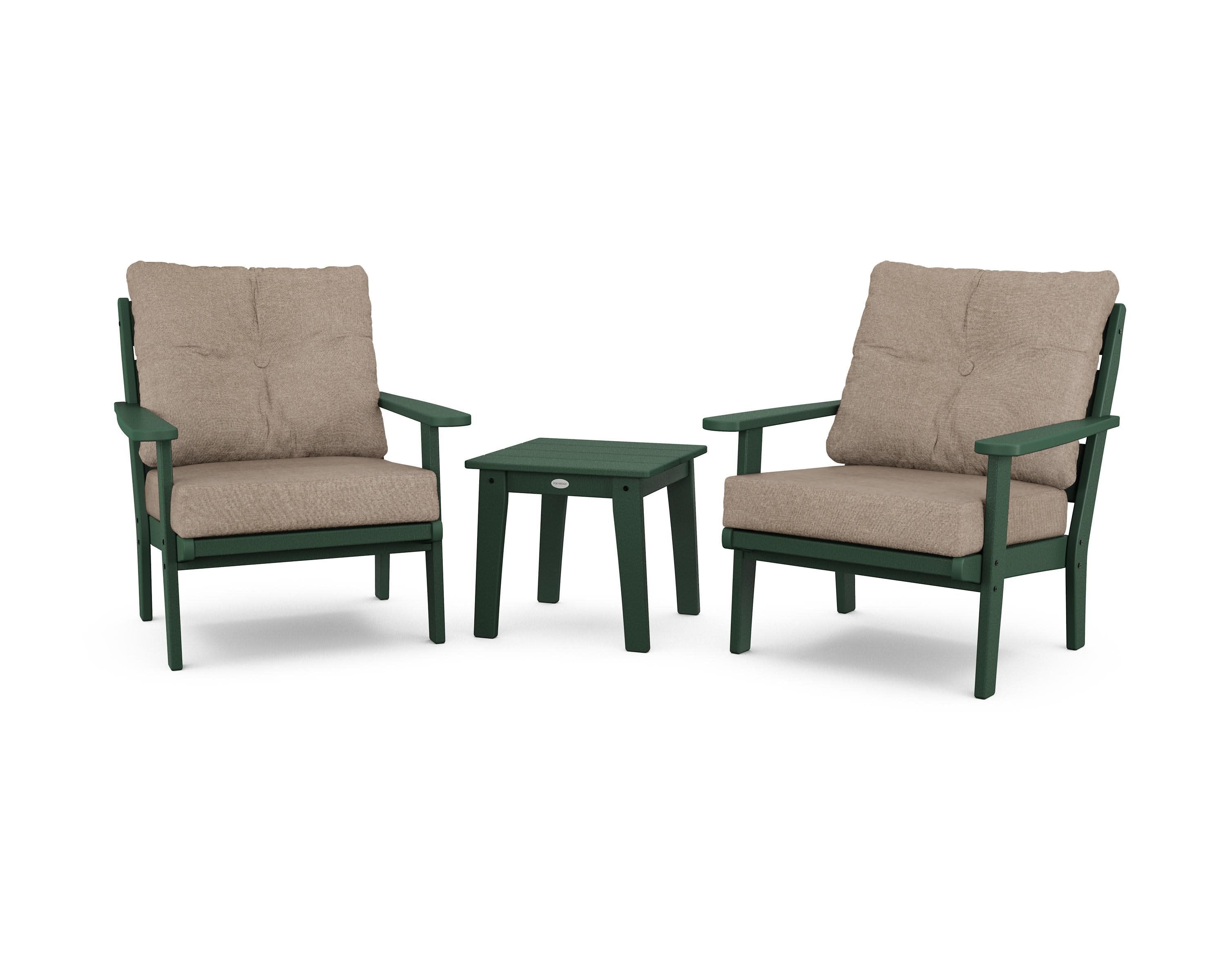 Lakeside 3-Piece Deep Seating Chair Set in Green / Spiced Burlap